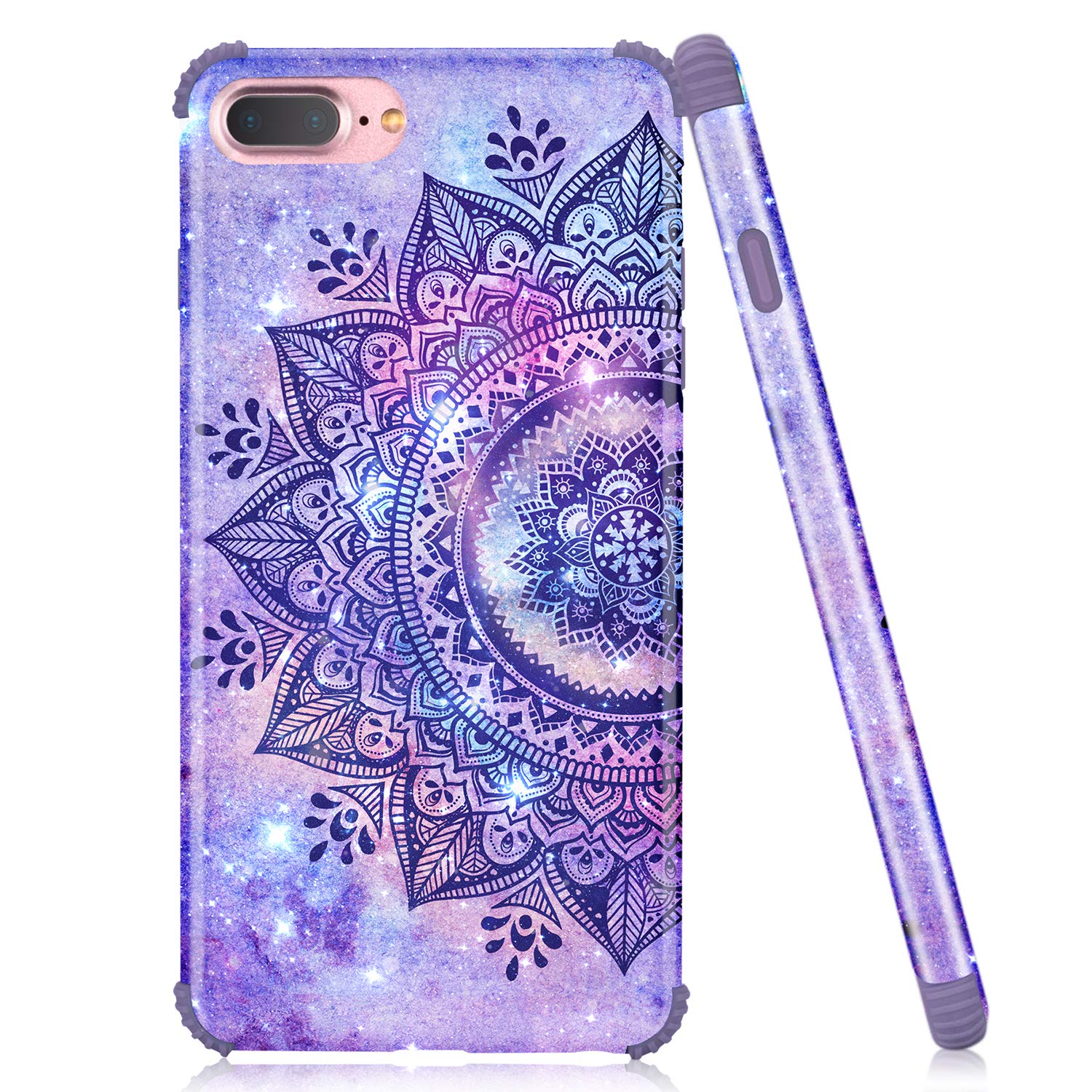Premium Soft Silicone iPhone 7 Plus/8 Plus Case with Purple Mandala Flower Design - Protective Cover for Women & Girls | Perfect for Daily Use, Travel & Gift Giving