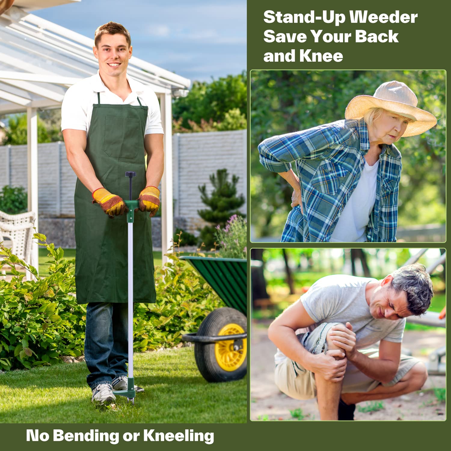 Ohuhu Stand-Up Weed Puller Tool with Long Handle - Stainless Steel 3-Claw Weed Remover for Easy Gardening - Detachable Design for Effortless Weed Removal Without Bending or Kneeling - Perfect for Seniors, Elderly & Back Pain Sufferers - Great for Lawn, Garden & Yard Maintenance