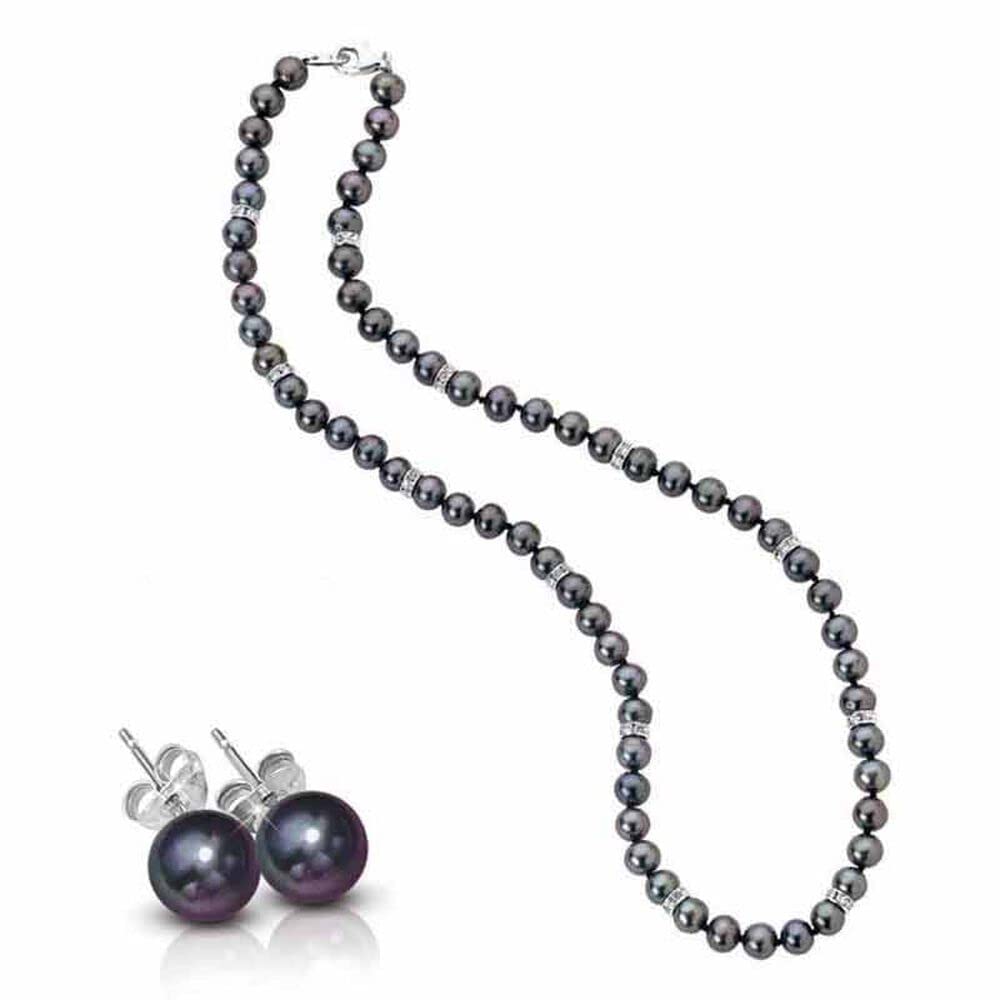 Danbury Mint Midnight Spell Black Pearl Necklace & Earrings Set for Women - Cultured Pearl Jewelry Gift for Her, Elegant Evening Wear & Special Occasions #1333-0360