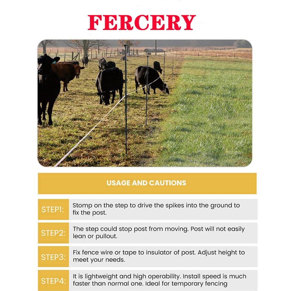Fercery 3.1Ft Heavy Duty Fiberglass Garden Fence Posts - 20 Pack Black (11mm Diameter) for Plant Support, Temporary Fencing, Animal Barrier, Snow Fence - Adjustable Height for Gardens, Farms & Landscaping