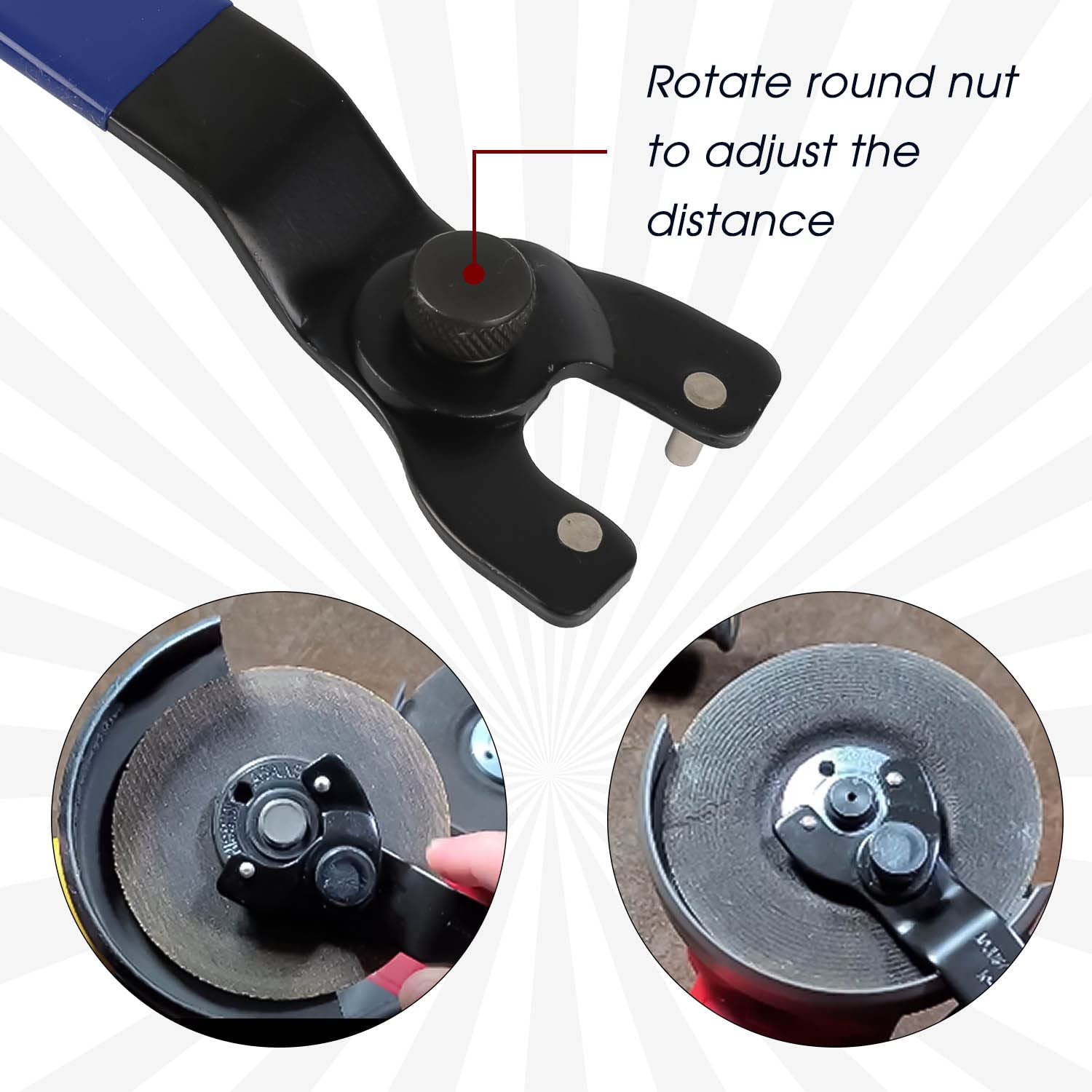 Upgraded SEWA20 Adjustable Lock-Nut Grinder Wrench - Compatible with Makita, Bosch & Milwaukee Angle Grinders (0.5-1.25 Inch Range) - 7.45