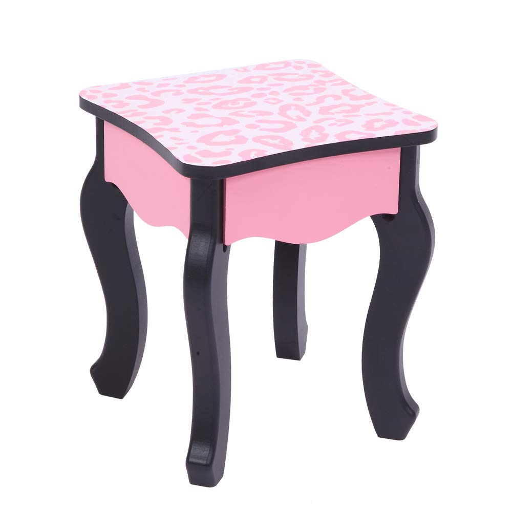 **Girls Wooden Vanity Table with Stool - 2-in-1 Detachable Dressing Table & Writing Desk, Princess Makeup Vanity Set, Pink Leopard Print - Perfect for Bedroom, Kids Room, and Birthday Gifts**