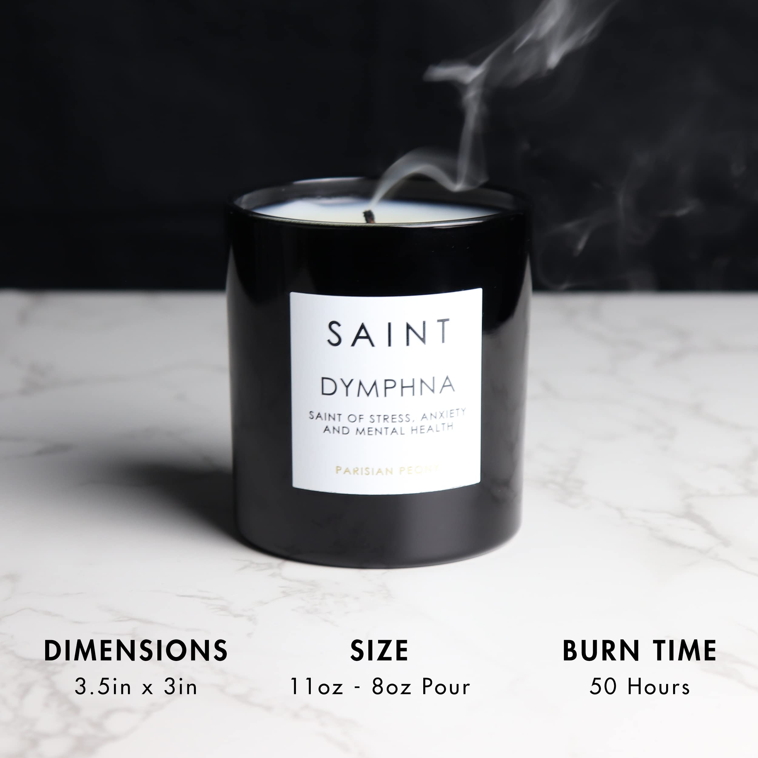 SAINT Dymphna Scented Candle with Prayer Card, Prayer Coin & Holy Oil - Patron Saint of Stress Relief, Anxiety & Mental Wellness - 50 Hour Burn Soy Coconut Wax Aromatherapy Candle for Meditation, Prayer & Relaxation at Home