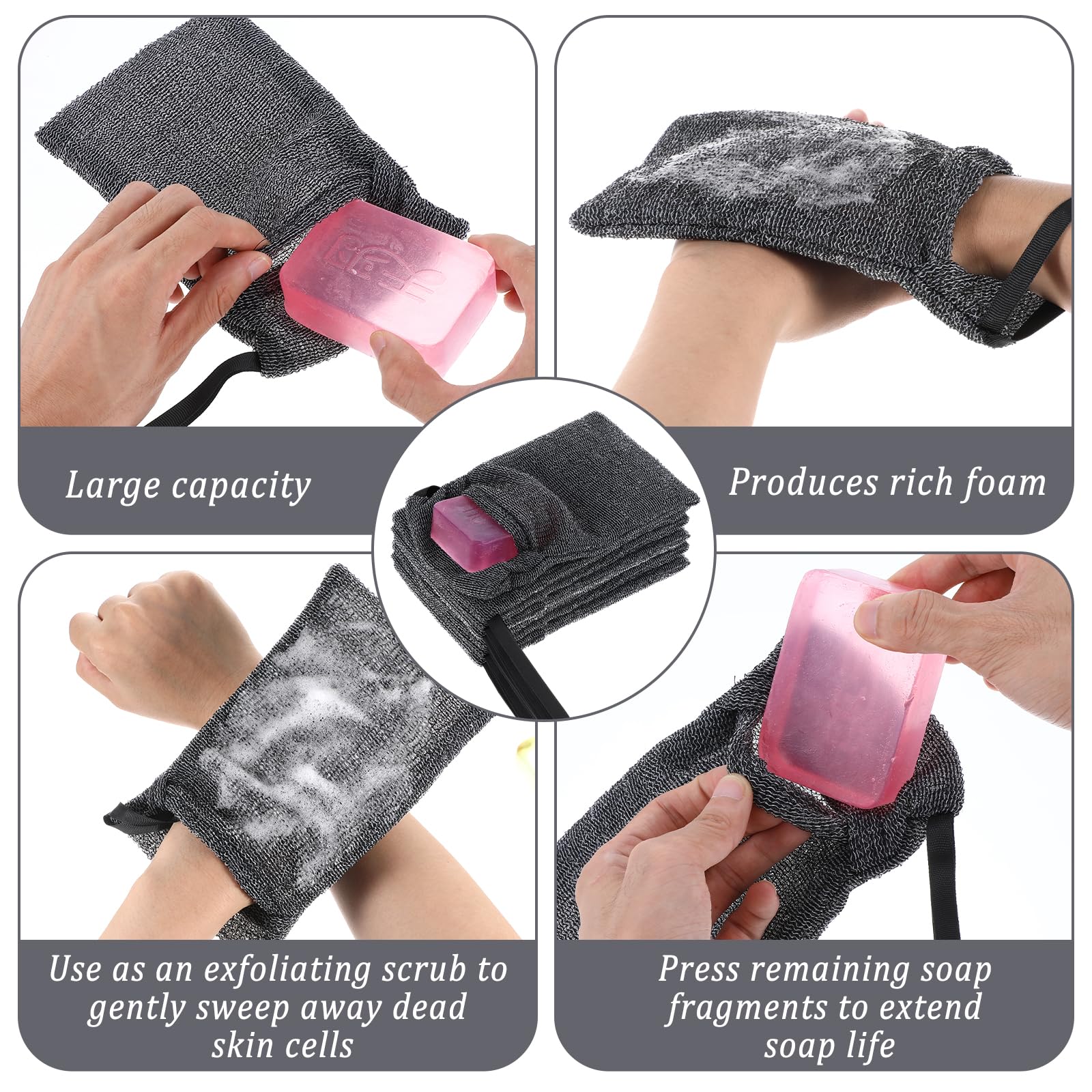 6Pcs Mesh Soap Bags for Soap Bars - Exfoliating Loofah Pouch & Soap Saver Bag for Shower, Foaming Soap Holder for Women & Men - Perfect for Travel, Gym & Eco-Friendly Bathing (Gray)