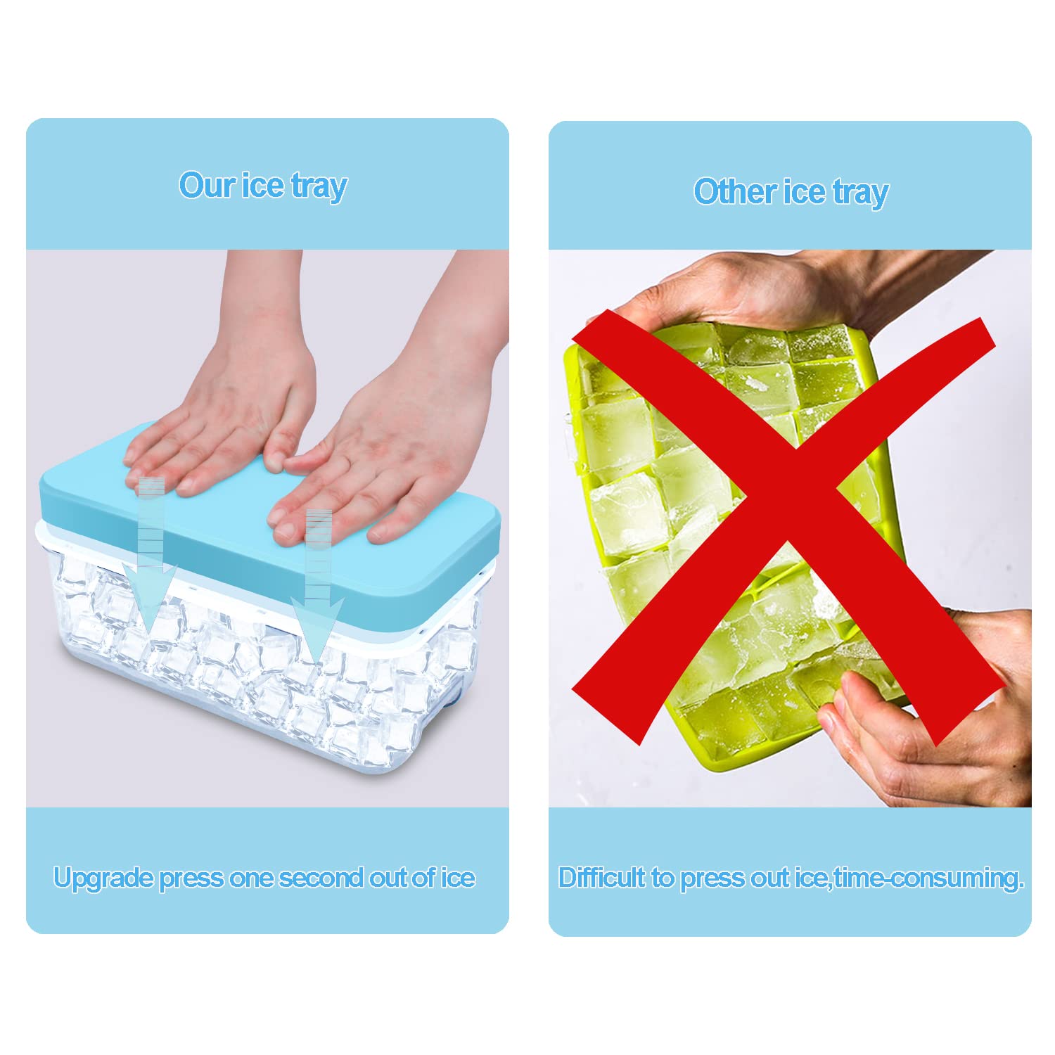 Premium Ice Cube Trays with Lid & Storage Bin - 2 Pack, 64 Easy Release Ice Cubes for Cocktails, Whiskey & Beverages - Perfect for Parties, Home Bars & Entertaining (Blue)