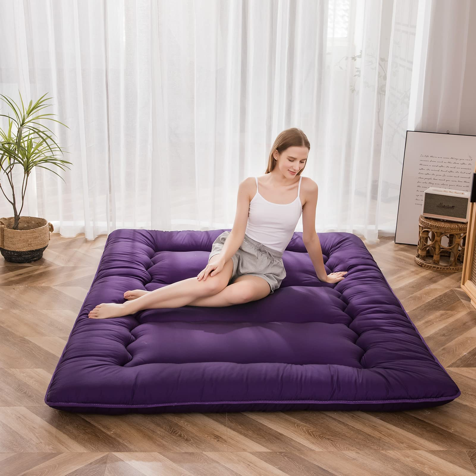 MAXYOYO Japanese Floor Futon Mattress - Portable Foldable Tatami Mattress for Guest Bed, Camping & Small Space Living | Comfortable Floor Sleeping Solution
