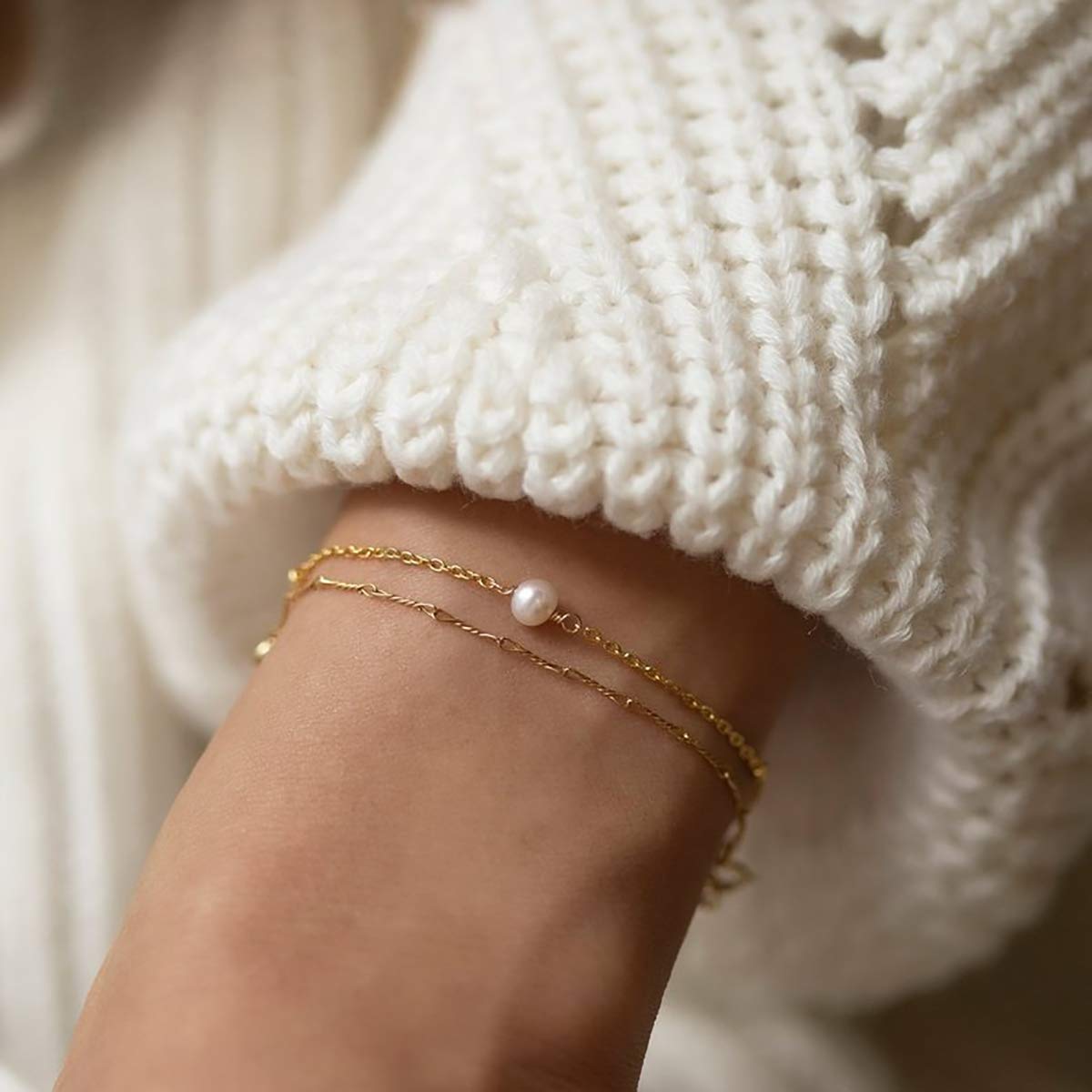 Elegant Women's 14K Gold Plated/Sterling Silver Satellite Bead Charm Bracelet - Minimalist Layered Chain Jewelry for Daily Wear & Special Occasions