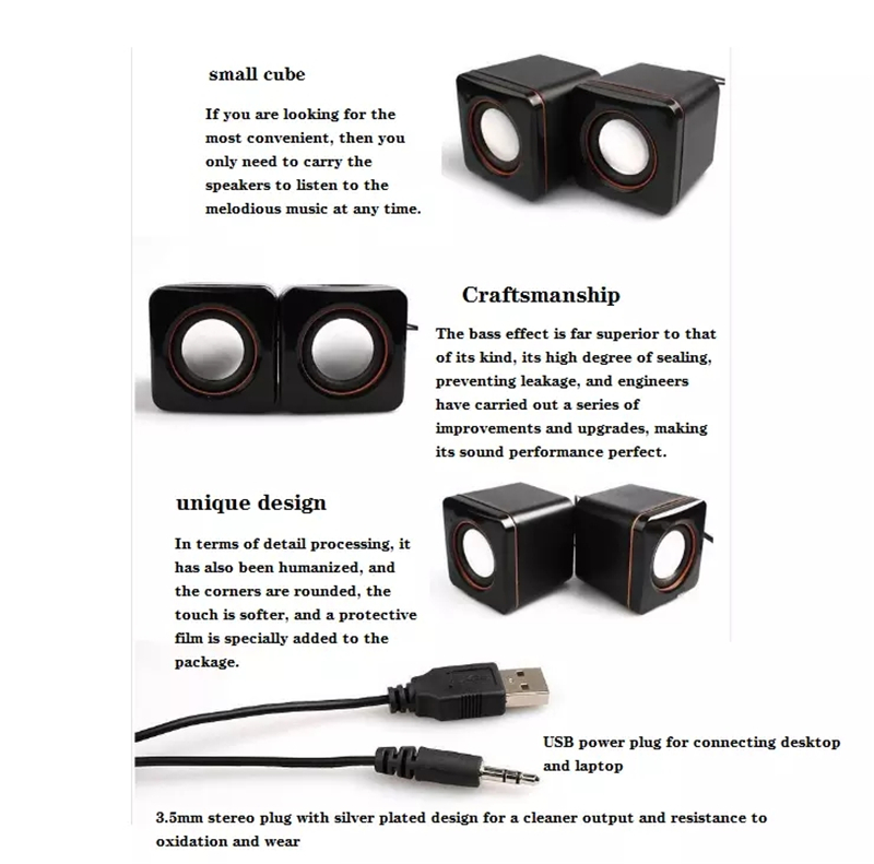 Portable USB Mini Wired Speaker 2.0 - Compact Desktop/Laptop Computer Speaker with Clear Sound, Perfect for Home Office, Gaming & Outdoor Use - Ideal Gift for Music Lovers (Model D02L)