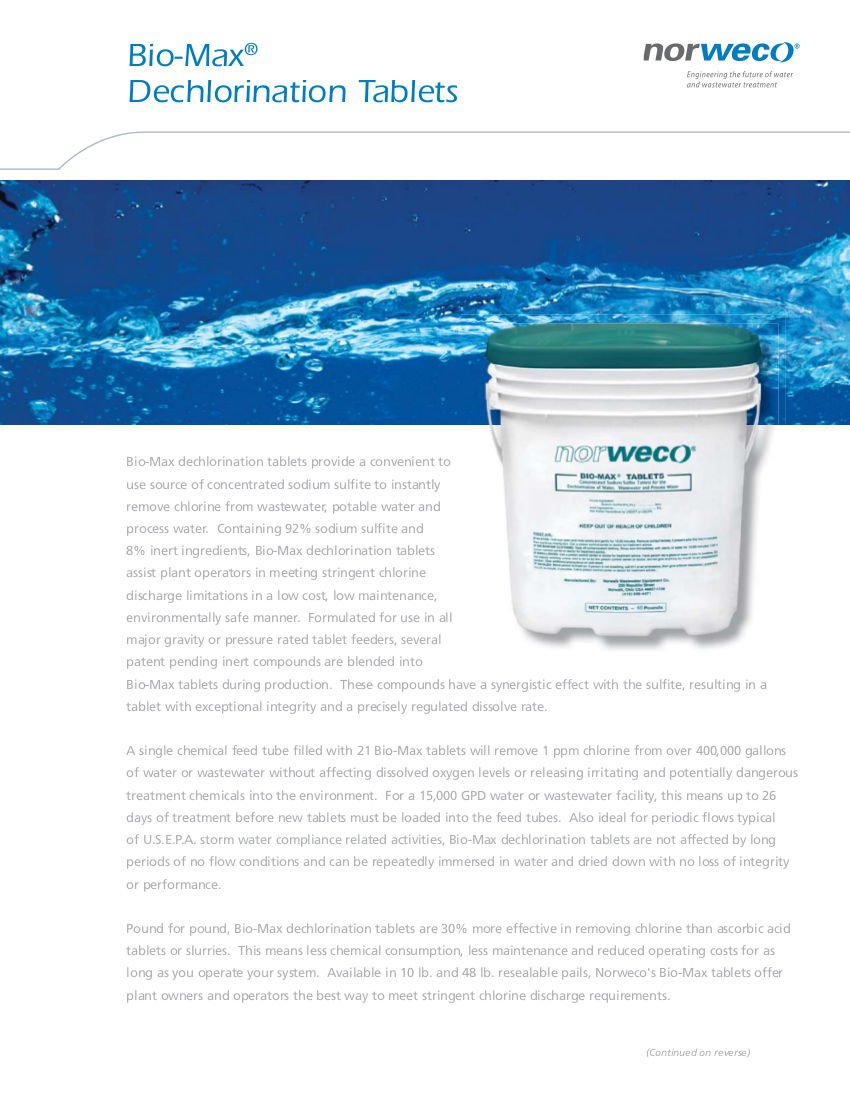 Norweco Bio-Max Dechlorination Tablets 48lb - 92% Sodium Sulfite for Swimming Pools, Hot Tubs & Water Treatment Systems