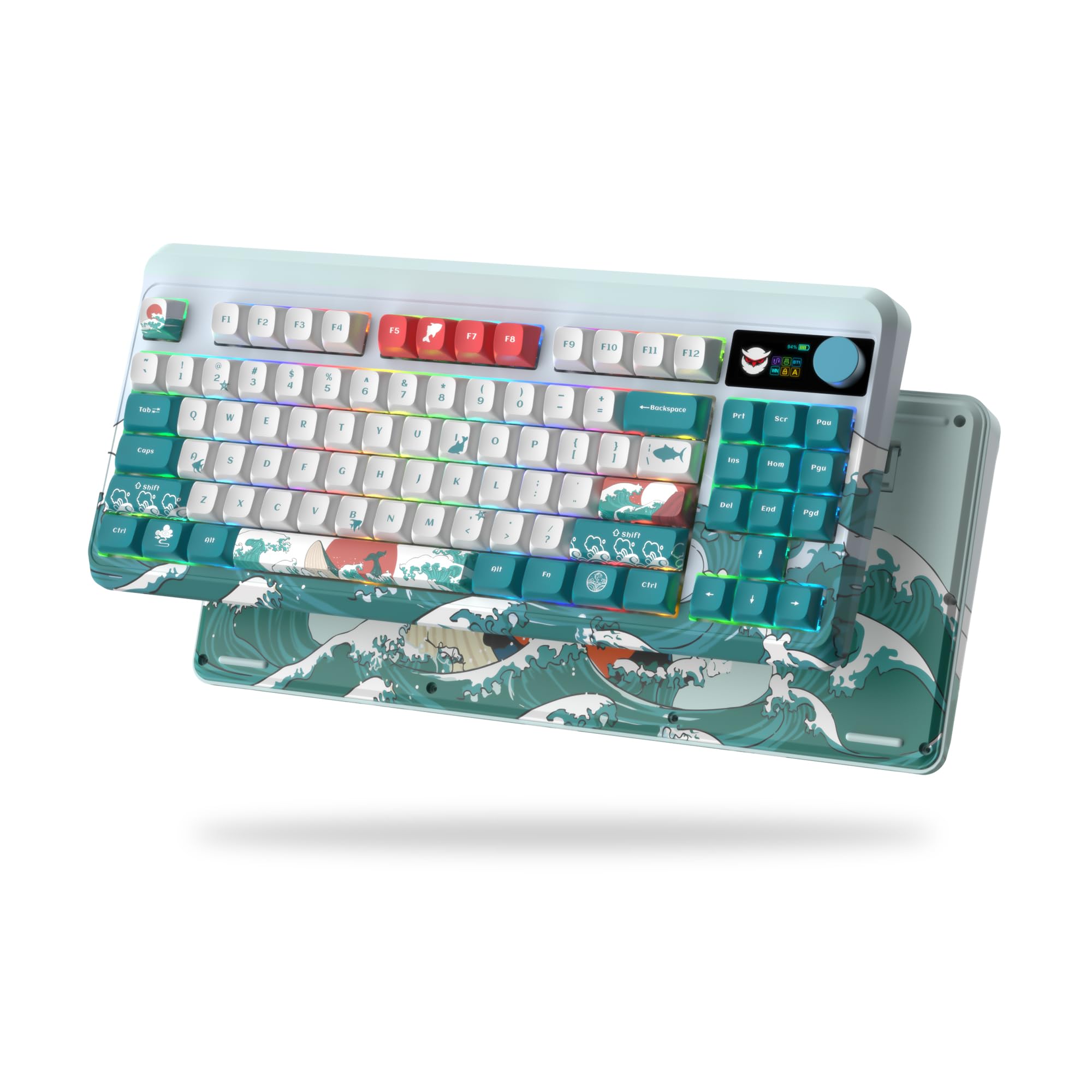 Womier M87 Pro 75% Compact Wireless Mechanical Gaming Keyboard - Bluetooth 5.1/2.4GHz/USB-C, Hot-Swappable Custom Switches, OLED Display & Control Knob, RGB Backlit (Coral Sea) - Perfect for Esports, Office Work & Typing Enthusiasts