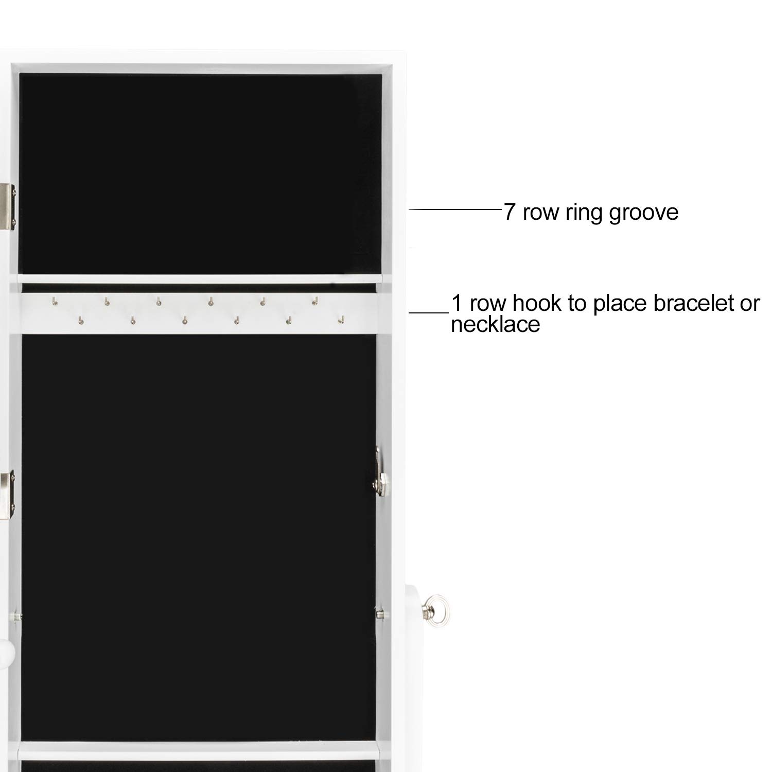 White Floor Length Jewelry Cabinet with Mirror - Home Office Storage Organizer for Jewelry, Accessories & Decor | Dressing Room, Bedroom & Closet Organization