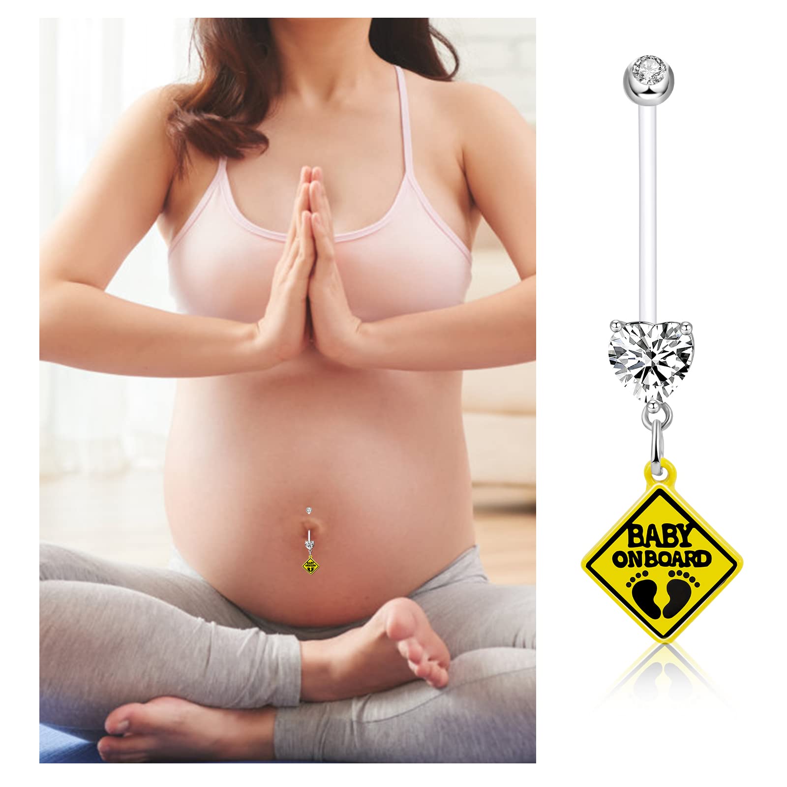 ONESING 3 Pack 14G Flexible Maternity Belly Button Rings - 38mm Clear Long Bar Pregnancy Belly Rings | Hypoallergenic, Cute & Comfortable Navel Jewelry for Women | Perfect for Pregnancy, Healing & Everyday Wear