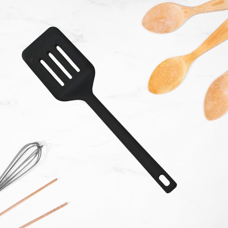 BigPlayer 5-Piece Silicone Cooking Utensils Set - Heat Resistant Non-Stick Kitchen Tools with Long Handle (Black) - Perfect for Baking, Frying & Everyday Cooking