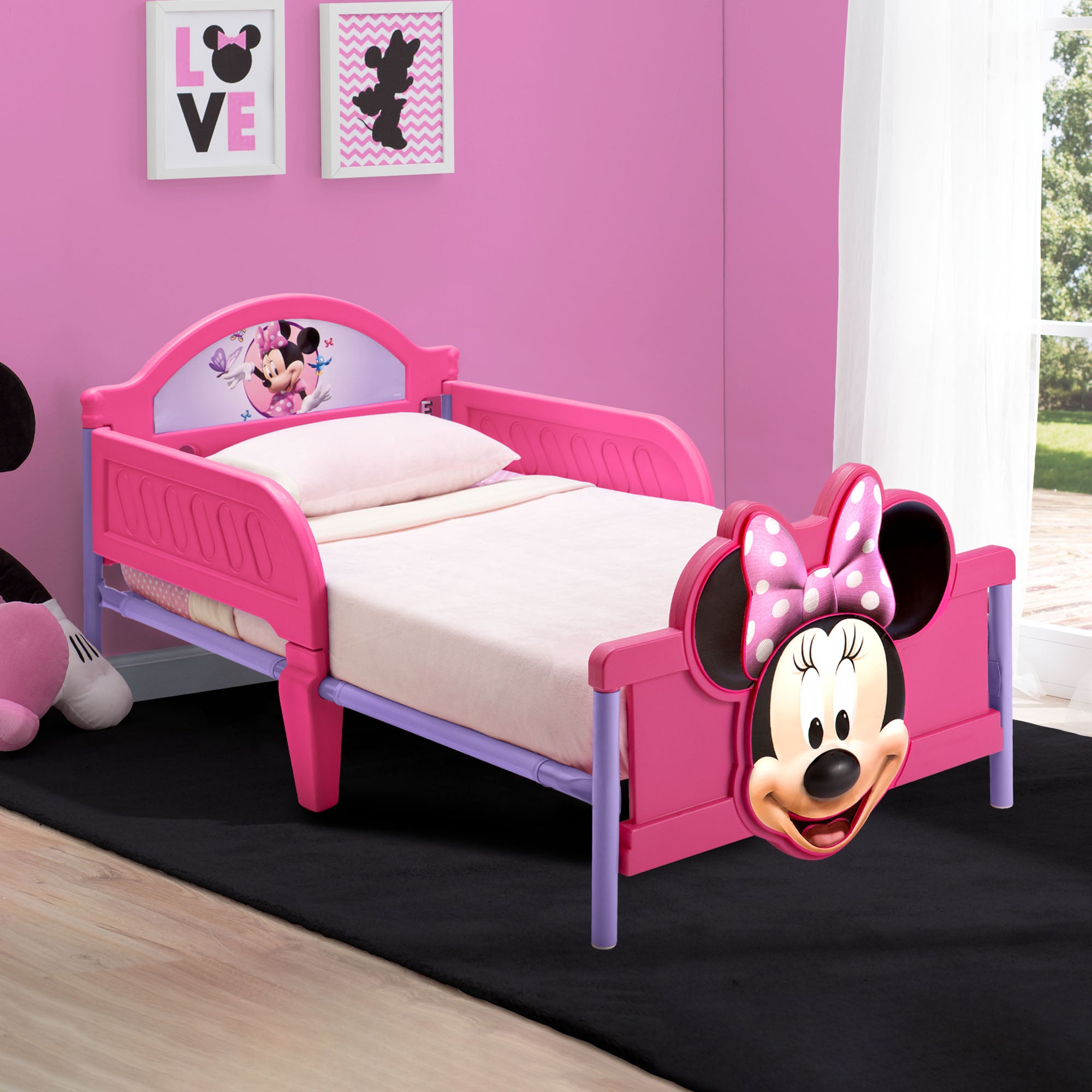 Minnie Mouse 3D Plastic Toddler Bed for Girls - Disney Princess Themed Kids Furniture for Bedroom Decor & Nursery Room Setup