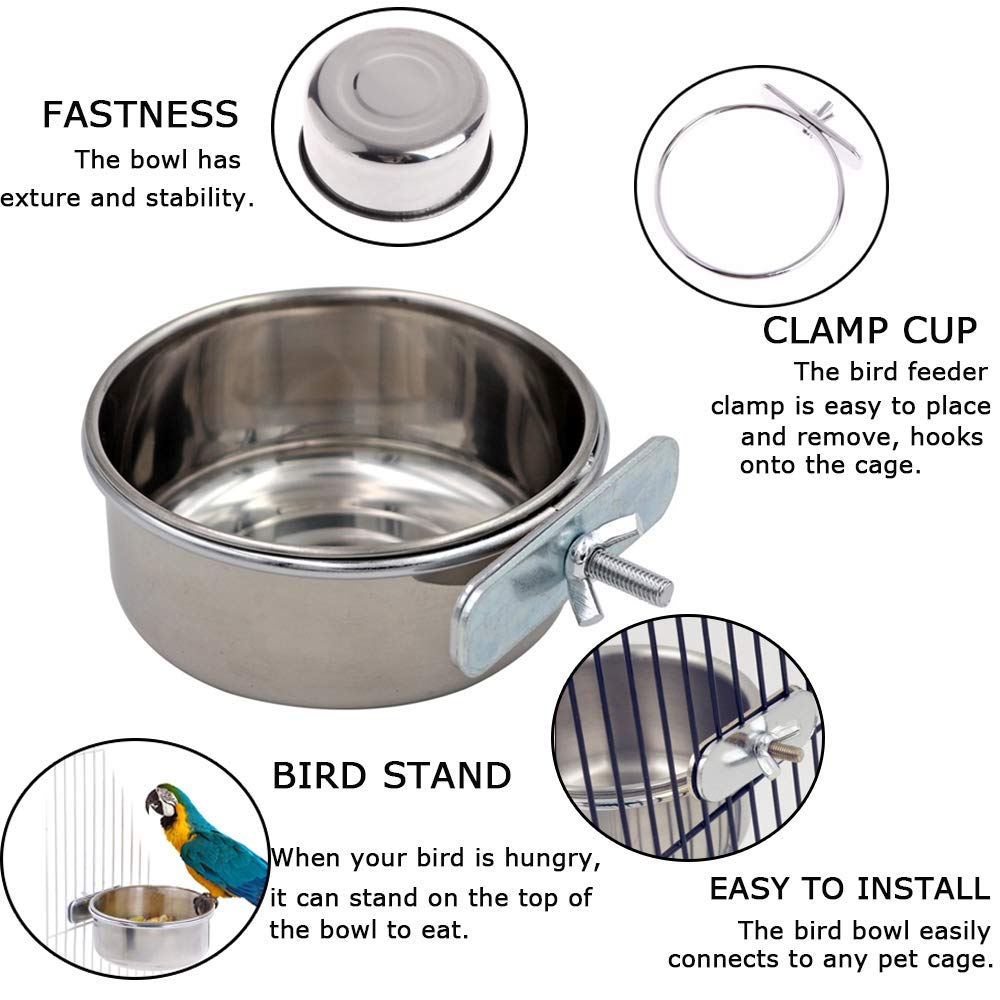 2PCS Bird Feeding Dish Cups - Parrot Food Bowl Clamp Holder for Cage, Coop Cup - Perfect for Parakeets, African Greys, Conures, Cockatiels, Lovebirds & Budgies - Ideal for Feeding & Watering in Bird Cages & Aviaries