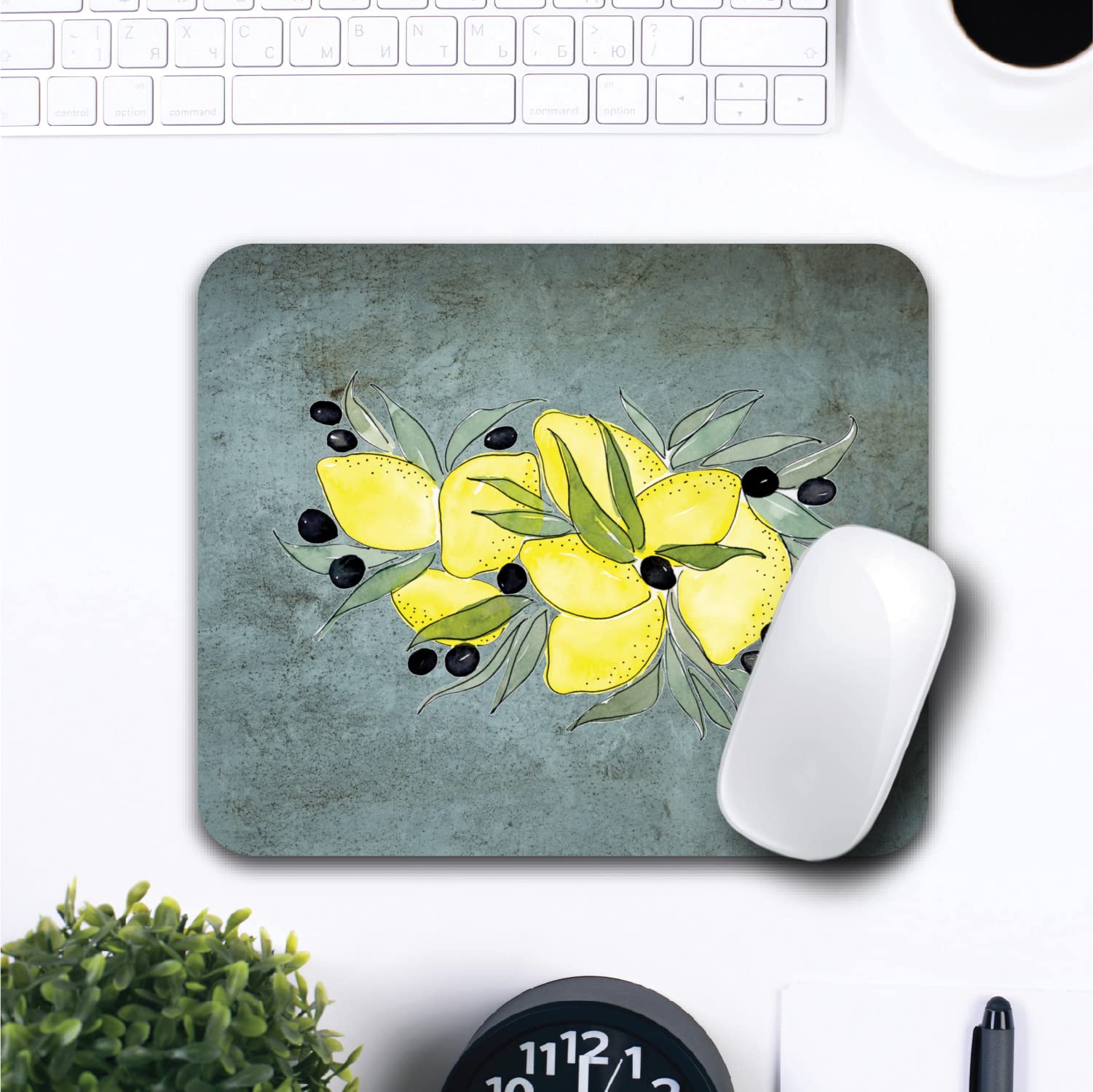 OTM Essentials Fabric Mouse Pad with Lemons & Olives Food Design - Non-Slip Desk Mat for Office, Gaming & Home Workspace