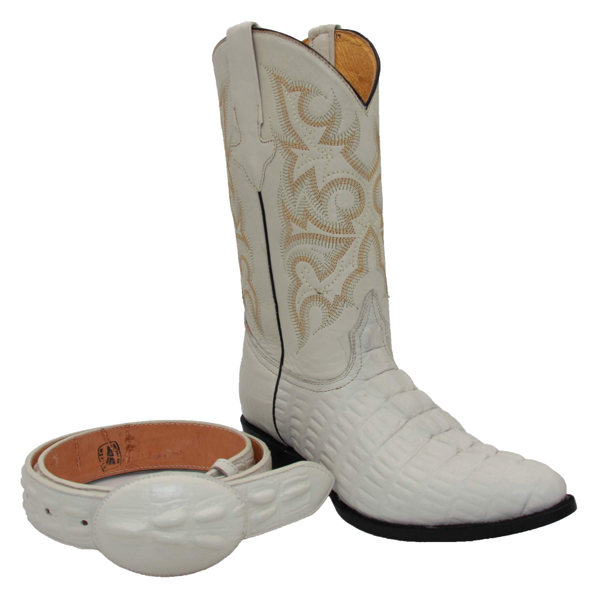 Men's Genuine Leather Cowboy Boots with Crocodile Alligator Design - Western Style Boots for Men with Free Belt - Perfect for Rodeo, Country Dancing & Western Fashion