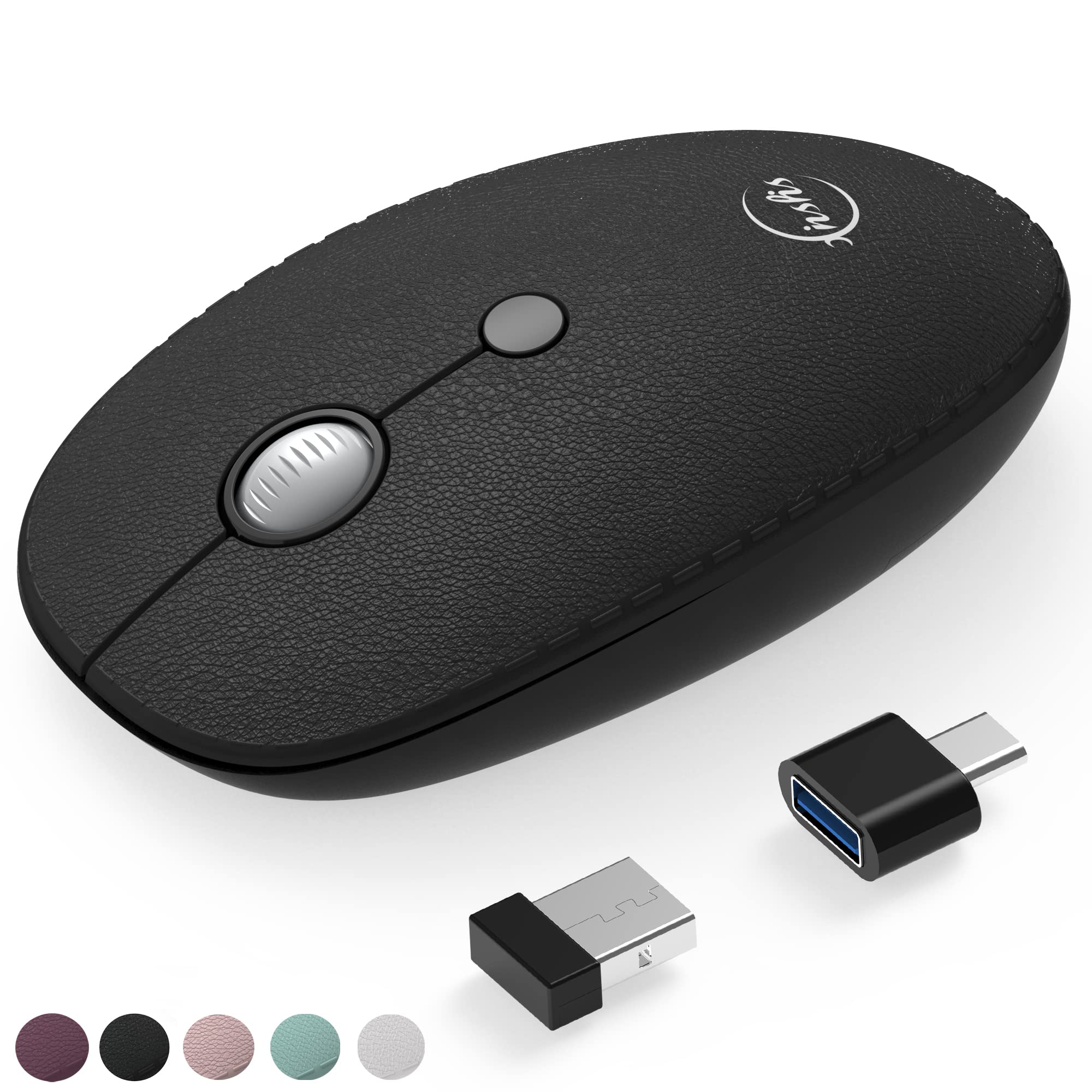 Premium 2.4G Wireless Mouse for Laptop & PC - Ergonomic Design with Aluminum Alloy Scroll Wheel, 3 Adjustable DPI Levels (800/1200/1600), Luxury Leather Finish in Black - Perfect for Office Work, Gaming & Travel Use
