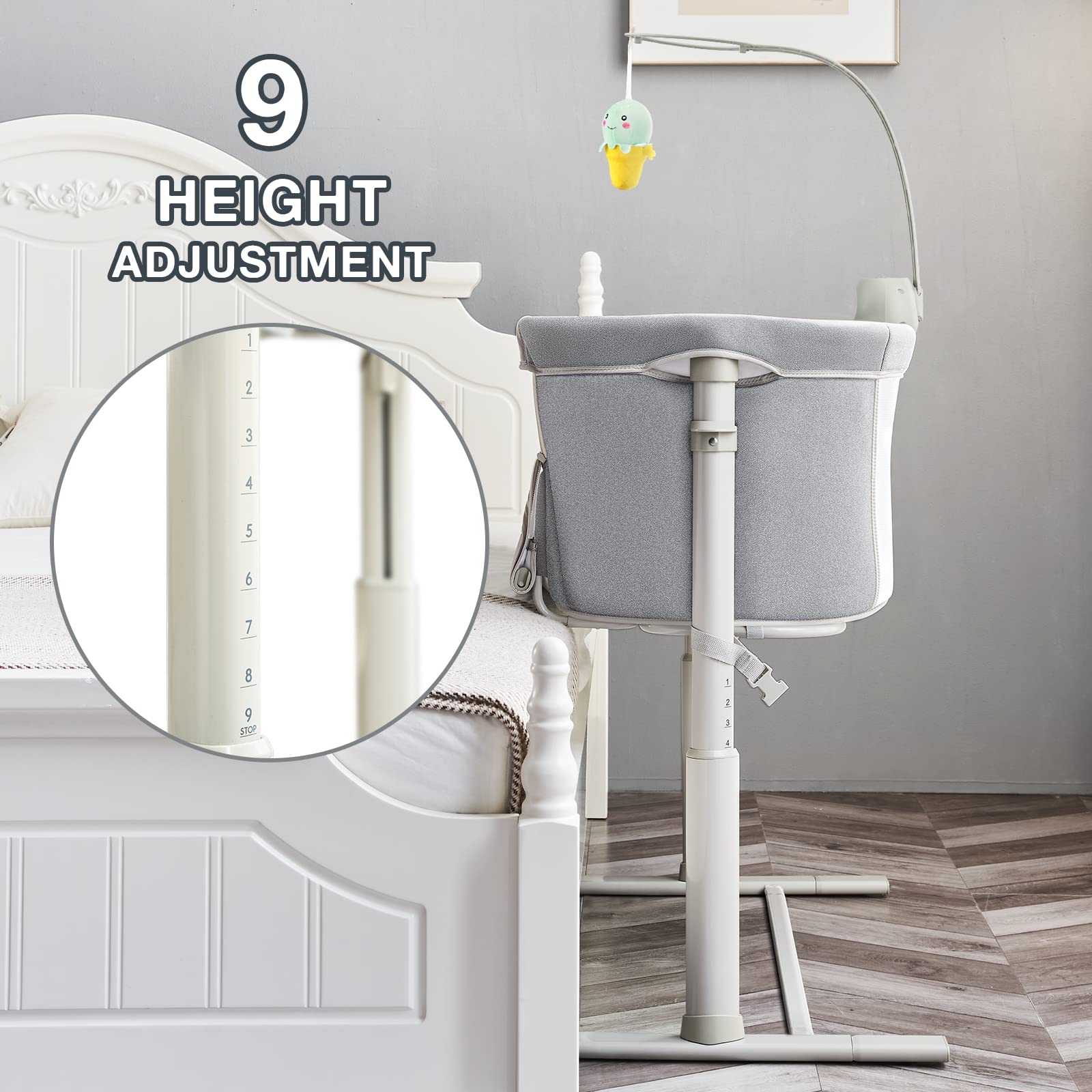 RONBEI Adjustable Baby Bassinet Bedside Sleeper - Easy to Assemble Newborn Crib with Height Adjustment for Safe Co-Sleeping | Perfect for Nursery, Bedroom & Travel Use