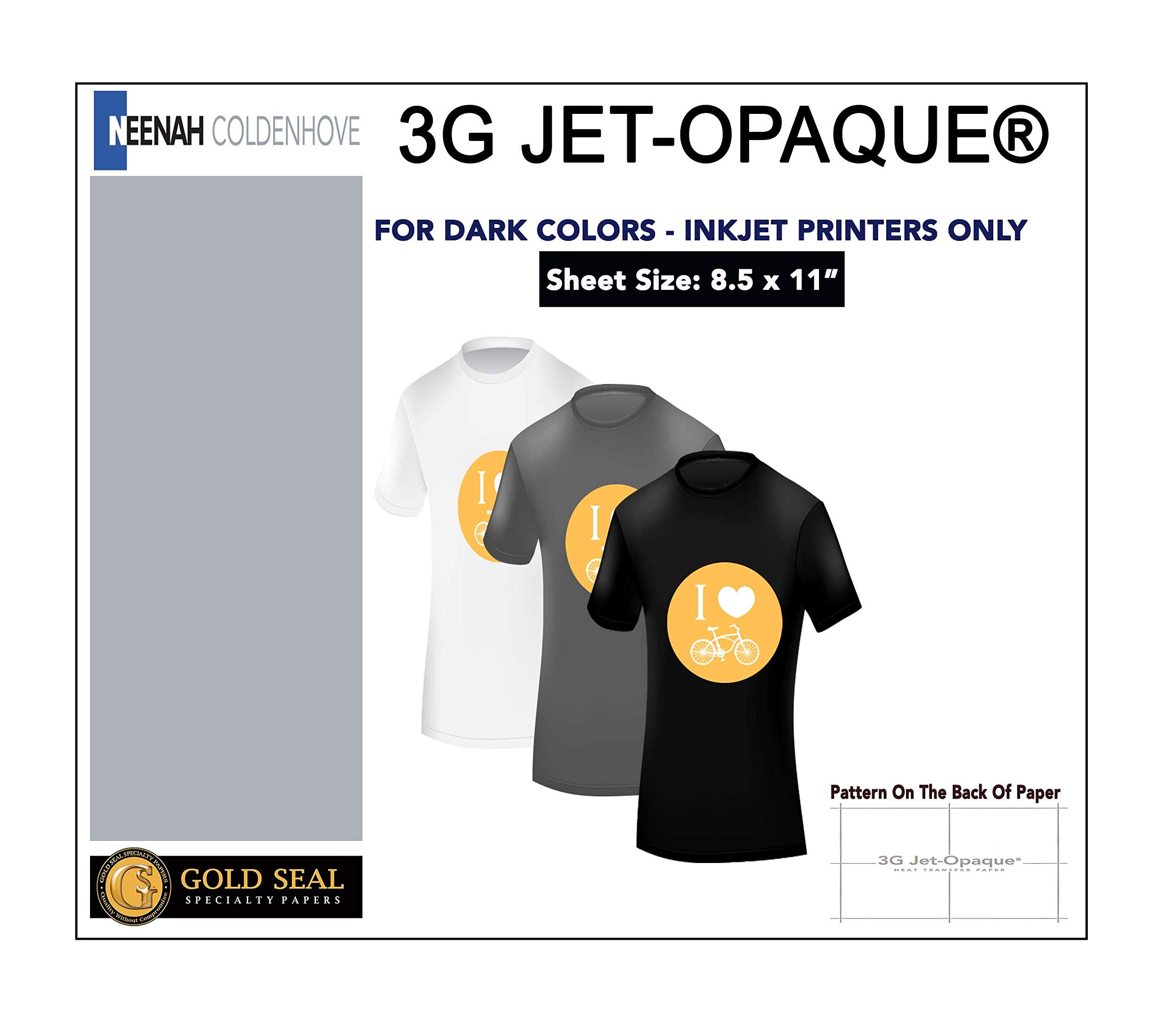 100 Sheets 3G Jet-Opaque Heat Transfer Paper 8.5x11 Inch for T-Shirts, DIY Crafts & Custom Apparel - High-Quality Inkjet Printable Transfer Sheets for Dark Fabrics