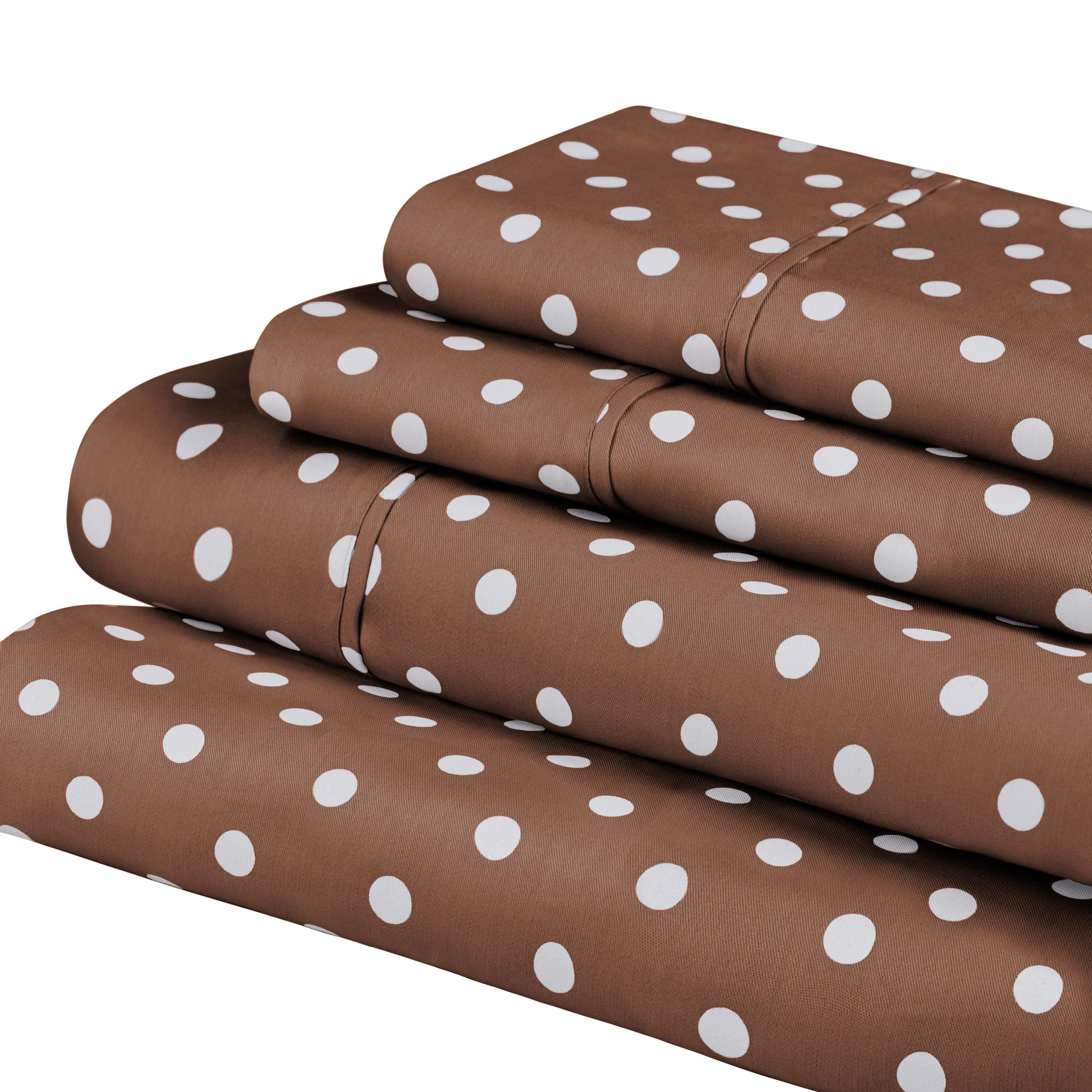 Polka Dot 600 Thread Count Cotton Blend Deep Pocket Sheet Set - Queen Size Bed Sheets for Comfortable Sleep - Perfect for Master Bedroom, Guest Room & Dorm