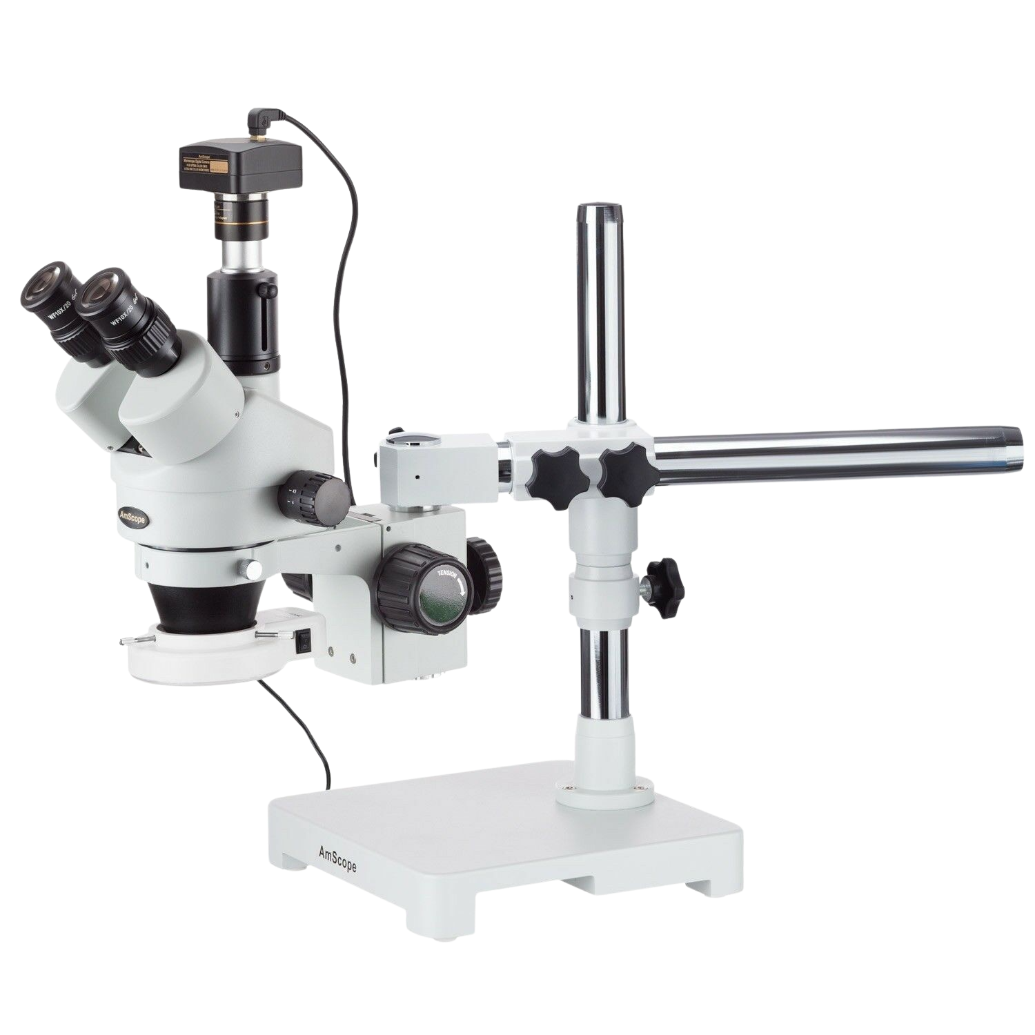 AmScope SM-3T-54S Trinocular Stereo Zoom Microscope with 7X-45X Magnification, LED Boom Stand & 5MP Camera – Ideal for Electronics Repair, Jewelry Inspection, and Scientific Research
