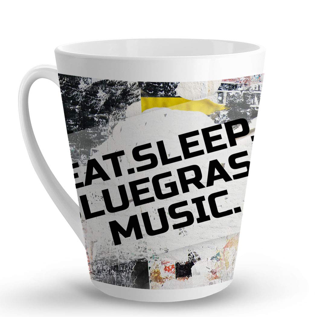 Makoroni - EAT SLEEP BLUEGRASS MUSIC Ceramic Coffee Mug 12oz - Unique Latte Cup for Musicians & Music Lovers - Perfect for Coffee, Tea, Hot Chocolate at Home, Office or Camping
