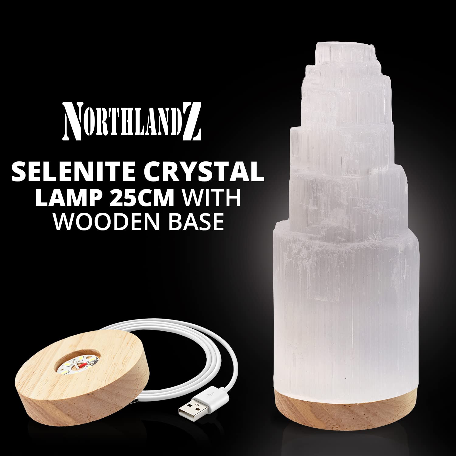 Handcrafted Moroccan Selenite Crystal Lamp 25cm - Natural Anxiety Relief, Healing & Meditation, Smudging & Energy Charging Station (ETL Certified) - Perfect for Yoga Studios, Bedrooms & Spiritual Spaces