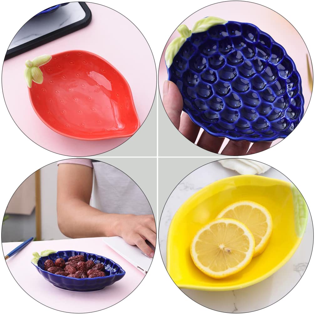 3Pcs Ceramic Dessert Plates - Cute Fruit-Shaped Snack Bowls for Dried Fruits, Salads, Sauces & Seasonings (Grape, Strawberry, Lemon) | Perfect for Tea Parties, Picnics & Home Decor