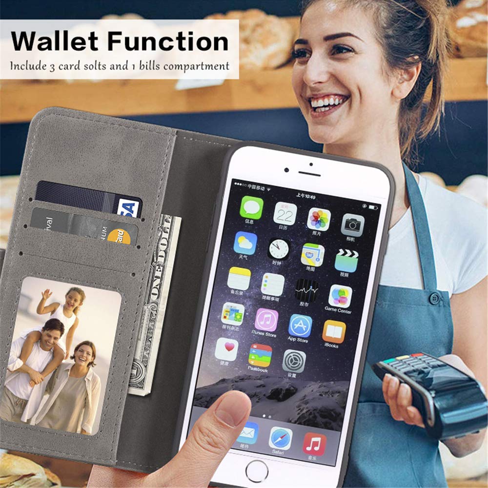 Premium Leather Wallet Case for Vivo Y20/Y20i - Slim Flip Cover with Card Slots & Magnetic Closure | Soft TPU Back | Grey | Perfect for Business & Travel Use