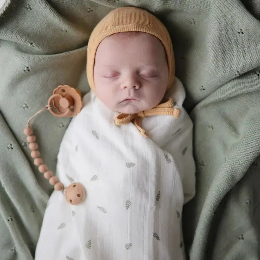 Mushie Organic Cotton Muslin Swaddle Blanket - Soft Baby Swaddle Wrap for Newborns & Infants - Breathable & Lightweight - Leaves Design - Perfect for Nursery, Swaddling, Stroller & Photo Shoots