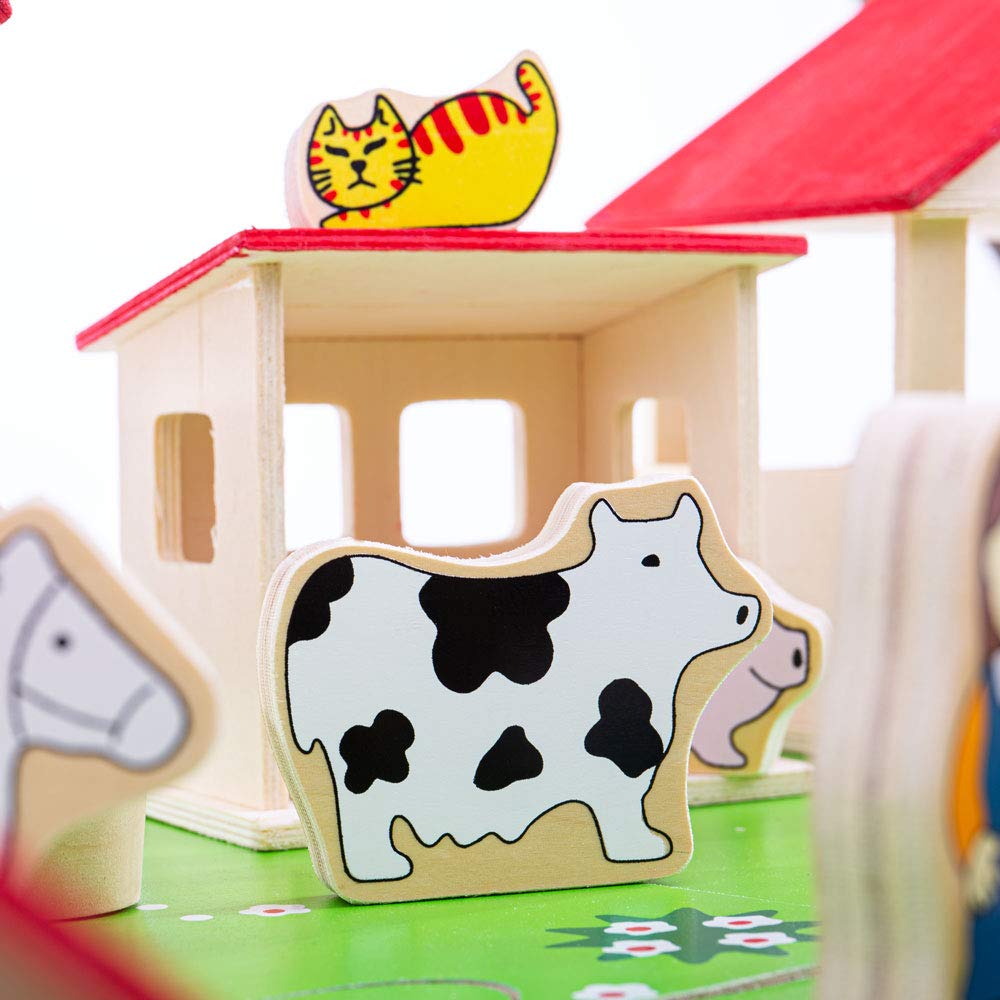 Bigjigs Toys Wooden Farm Set - 50 Piece Educational Farm Animal Playset with Tractor, Barn & Fence | Montessori Learning Toys for Toddlers & Kids | Pretend Play, Farm-Themed Birthday Gifts, Classroom Activities
