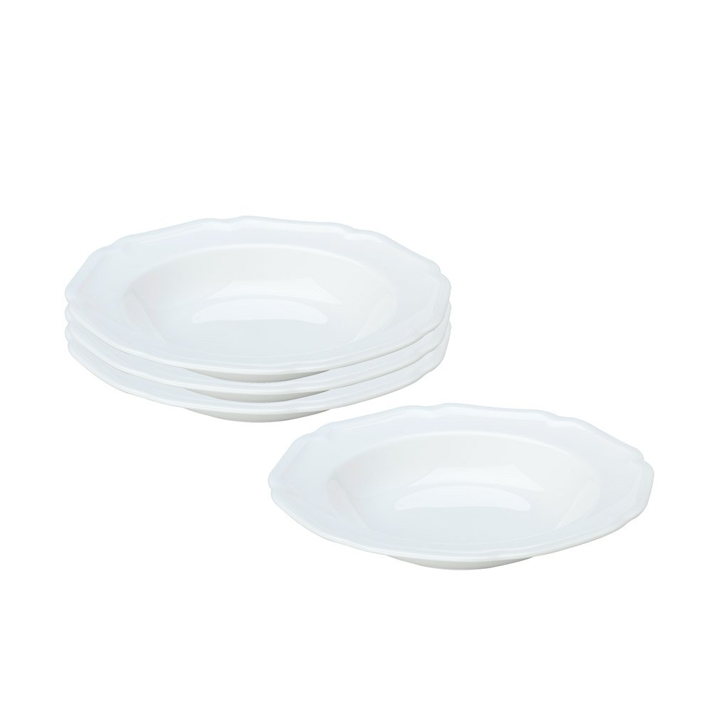 Vintage White Set of 4 Soup Bowls with Rims - Elegant Dining Bowls for Soup, Salad, Pasta & Dessert | Perfect for Home, Restaurant & Gift Use