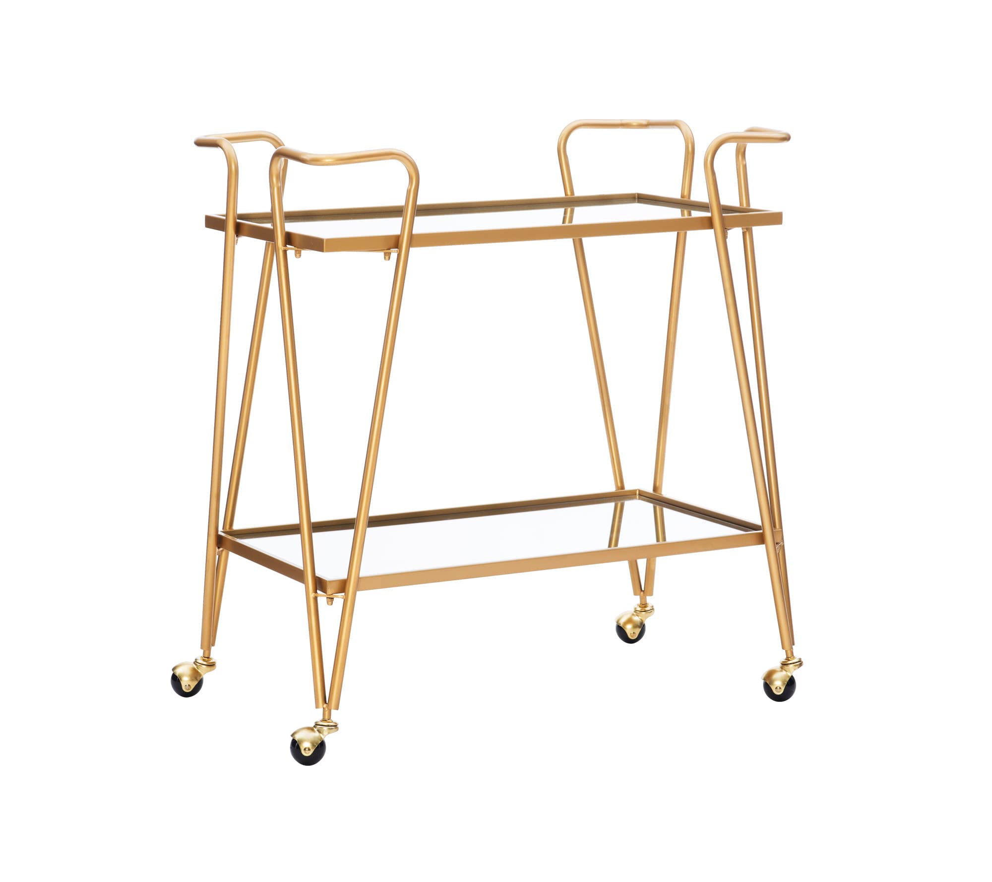 Linon Gina Mid-Century Bar Cart with Wheels - Gold Metal Rolling Drink Cart for Home Bar, Living Room, Kitchen & Outdoor Entertaining