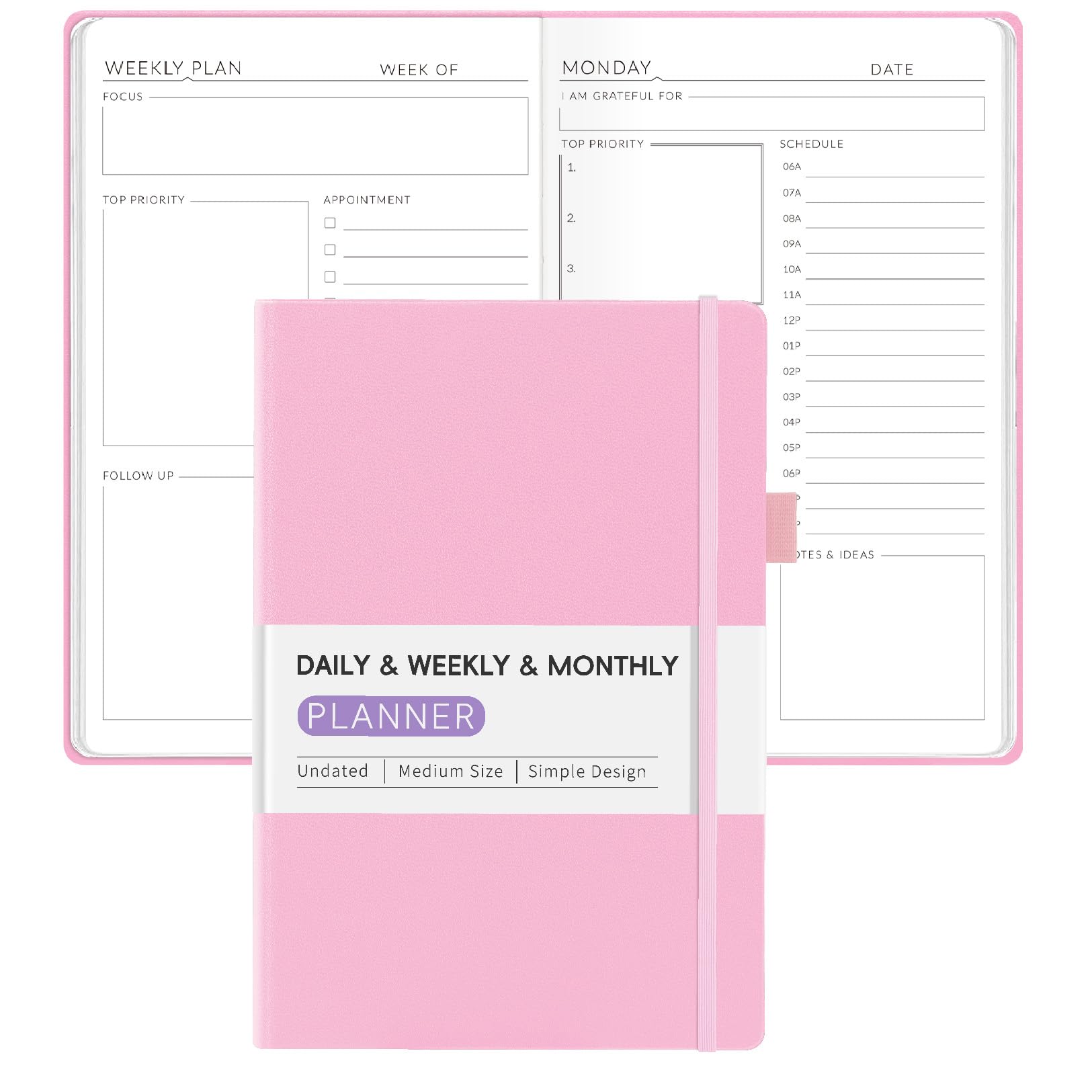 2025 Undated Weekly Planner - Forvencer Simplified Daily, Weekly & Monthly Calendar Organizer - Cute A5 Pink Notebook for Goal Tracking & Task Management - Perfect for Students, Professionals & Busy Moms - Start Anytime Productivity Journal