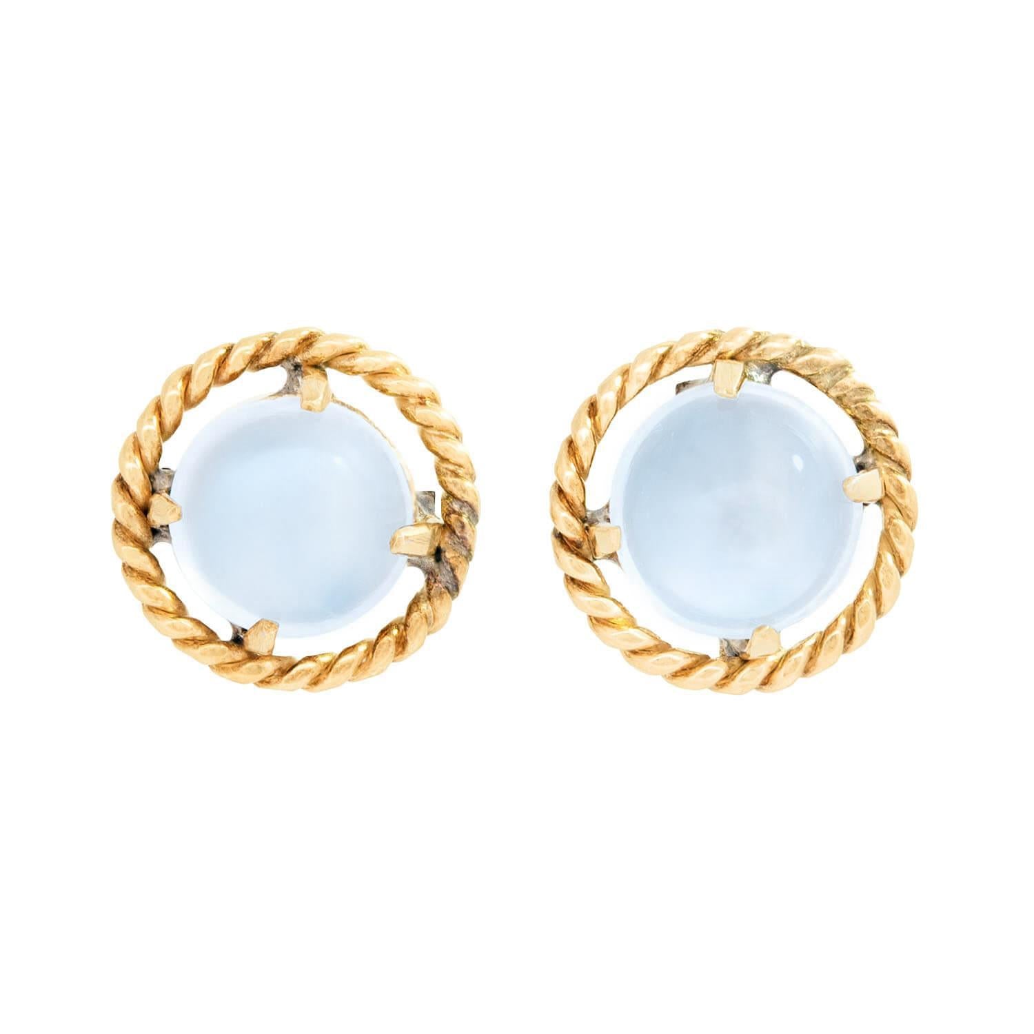 Vintage 14K Gold Moonstone Stud Earrings for Women - Dainty Minimalist Jewelry for Everyday Wear, Gift Giving & Special Occasions