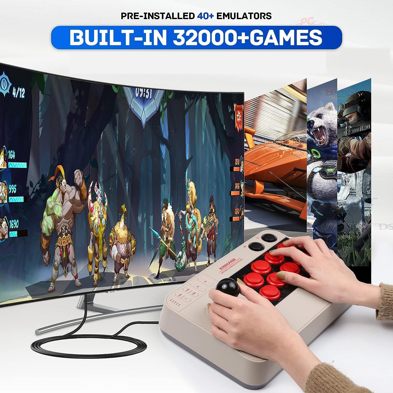 Kinhank Arcade Game Console with 32,000+ Built-in Games | Super Console with S905X3 Chip & 3D Joystick Turbo Function | Perfect for Retro Gaming, Family Entertainment & Game Collectors