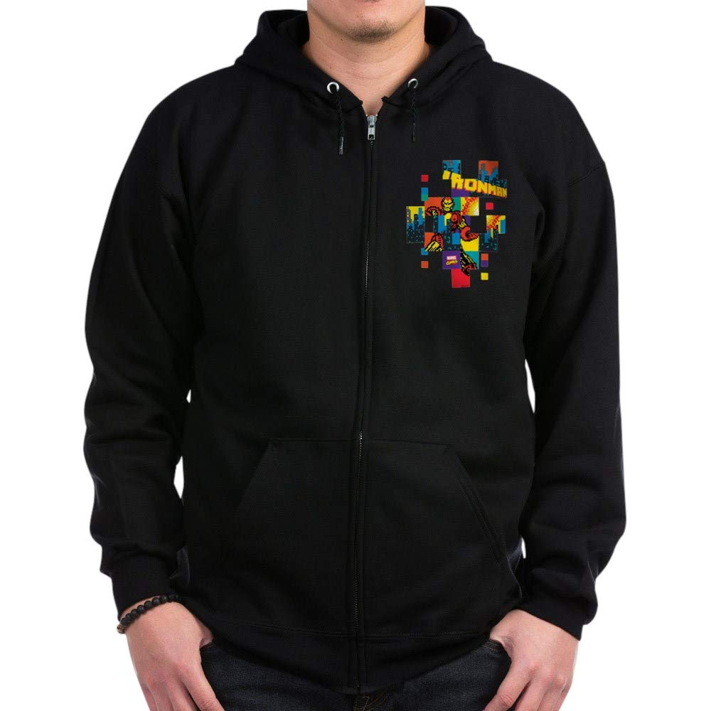 Iron Man Square Pixel Zip Hoodie for Men & Women - Dark Marvel Superhero Pullover with Front Pockets | Perfect for Cosplay, Comic Con & Casual Wear