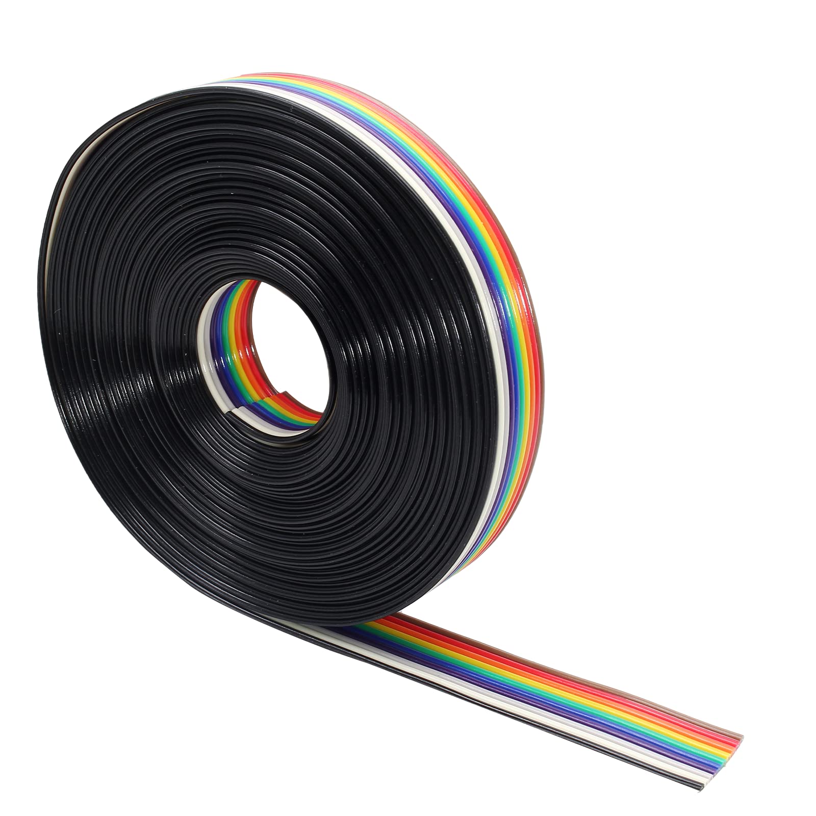 Rainbow Color IDC Ribbon Cable 10-Wire 16ft/5m - 2.54mm Pitch Connectors for Computer Electronics, DIY Projects & Home Appliances Wiring