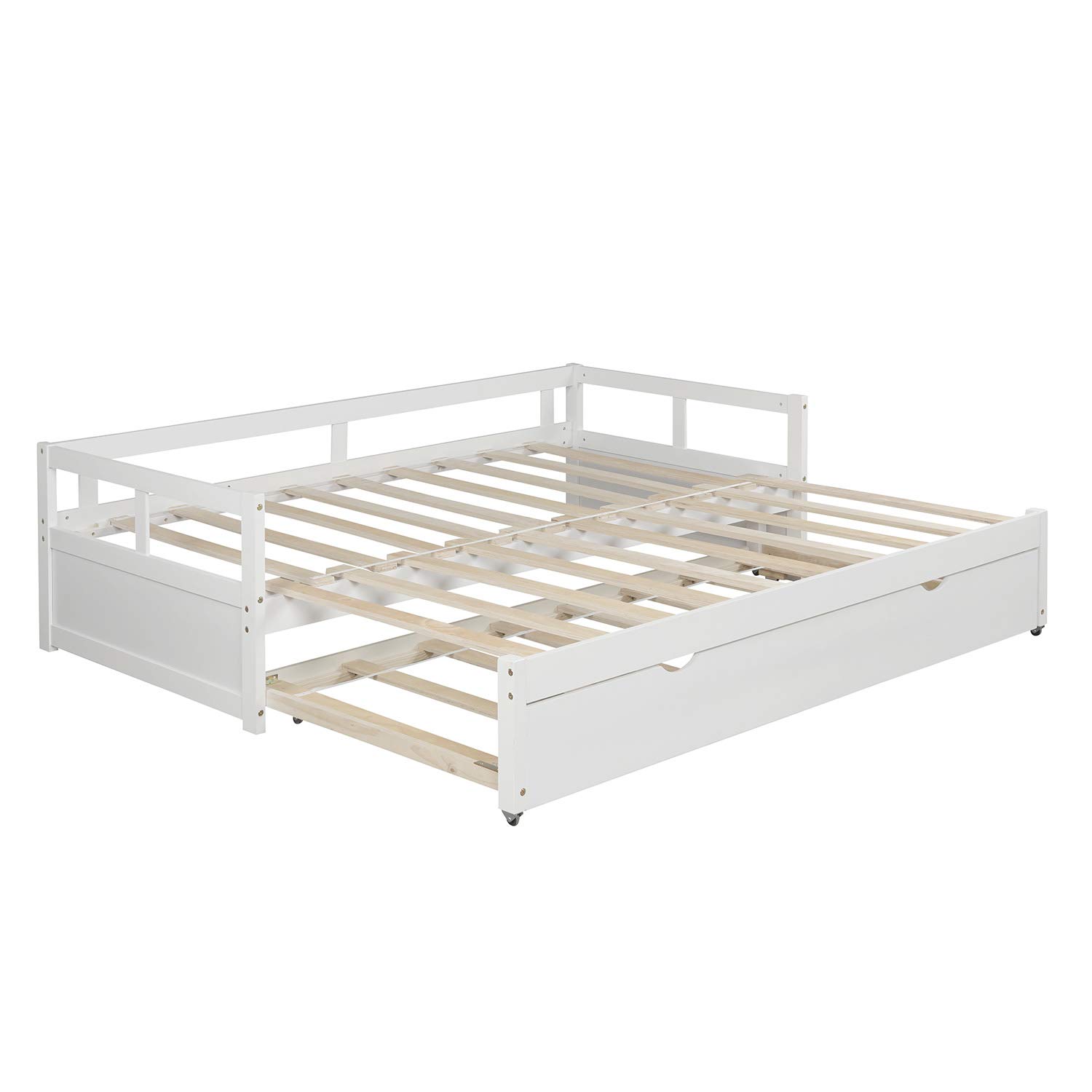 Convertible Daybed with Trundle - Twin to King Size Wooden Sofa Bed | Extendable Guest Bed for Small Spaces | Perfect for Living Room, Bedroom & Home Office (White)