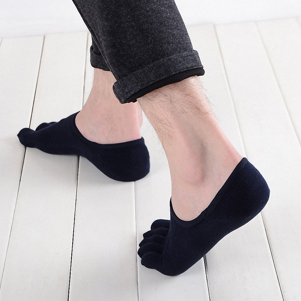 **CaiDieNu Men's Toe Socks - 4 Pairs Cotton Five Finger Low Cut Running Socks for UK 6-12 (Black & Grey) - Breathable & Comfortable for Sports, Yoga & Daily Wear**