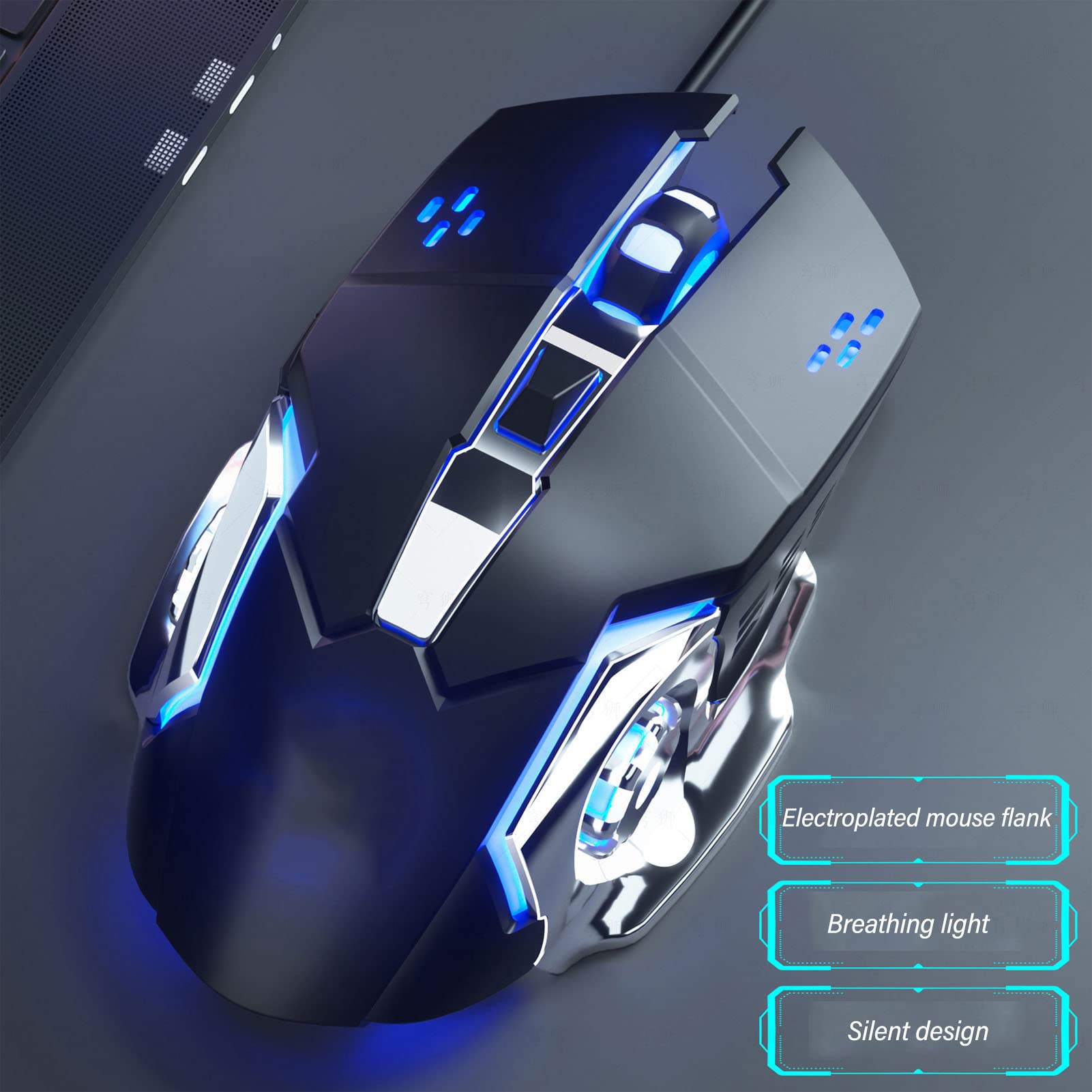 KIMISS RGB Wired Gaming Mouse - 6 Buttons, 4 Adjustable DPI (1200/1600/2400/3600), Ergonomic USB Optical Computer Mouse with White Audible Click - Perfect for PC Gaming, Office Work & Home Use (Black Version)