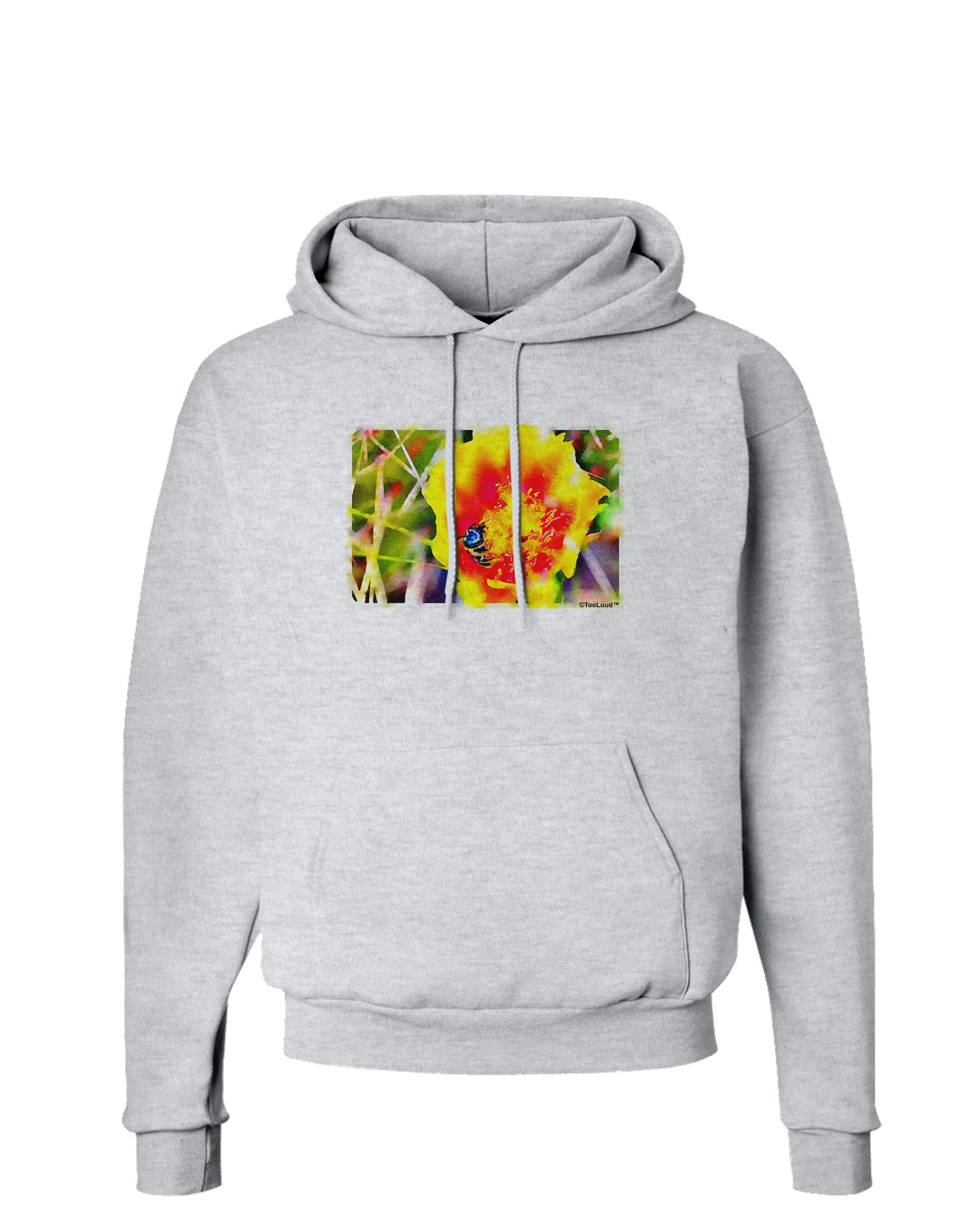TooLoud Bee Cactus Watercolor Hoodie - Soft Cotton Pullover Hooded Sweatshirt with Kangaroo Pockets | Trendy Streetwear for Women & Men | Perfect for Casual Outfits, Outdoor Activities & Loungewear