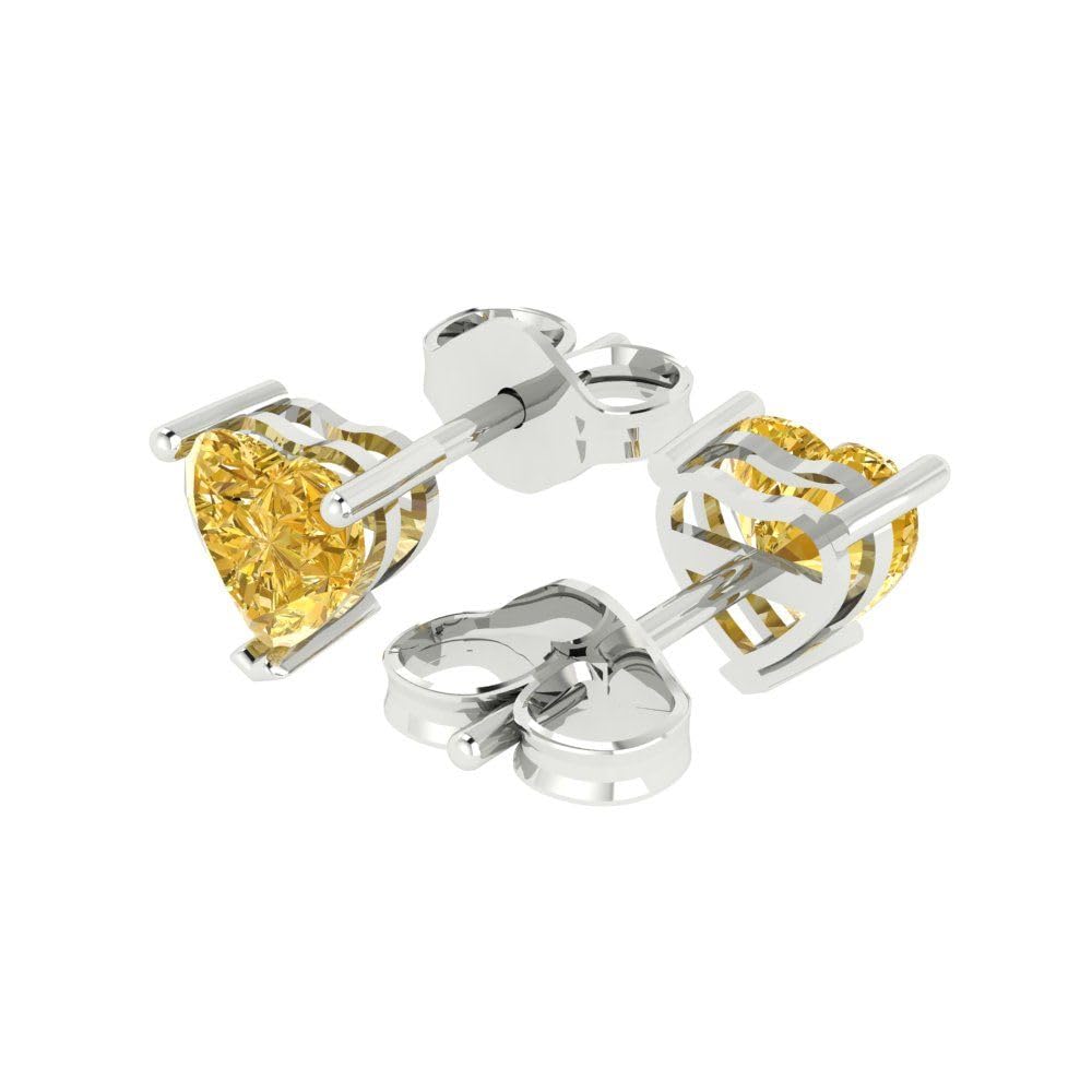 1.0 Carat Heart Cut Canary Yellow Simulated Diamond Stud Earrings in 14k White Gold - Anniversary Gift for Her, Push Back Design, Elegant & Romantic Jewelry for Weddings, Date Nights & Special Occasions