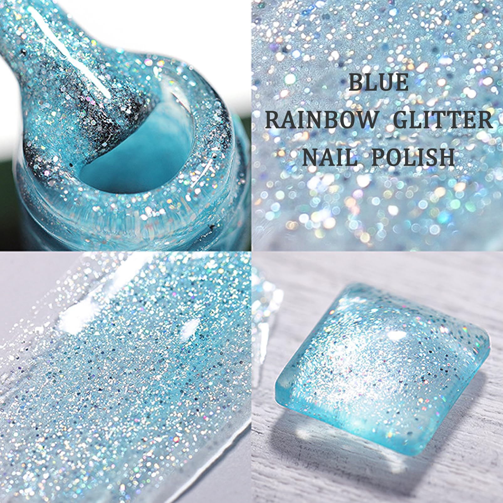 Clear Blue Glitter Gel Polish - Long Lasting Glitter Top Coat for Women & Girls | Confetti Nail Art Polish for Parties, Holidays & Special Occasions