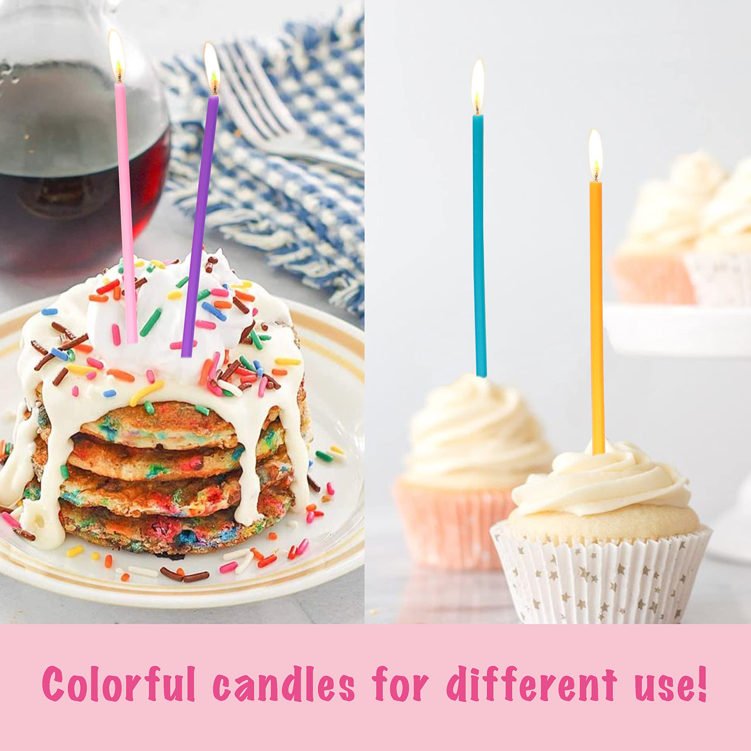40-Count Rainbow Birthday Candles - Tall Thin Cake Candles Set for Cupcake & Cake Decorations - Perfect for Birthday Parties, Baby Showers & Celebrations