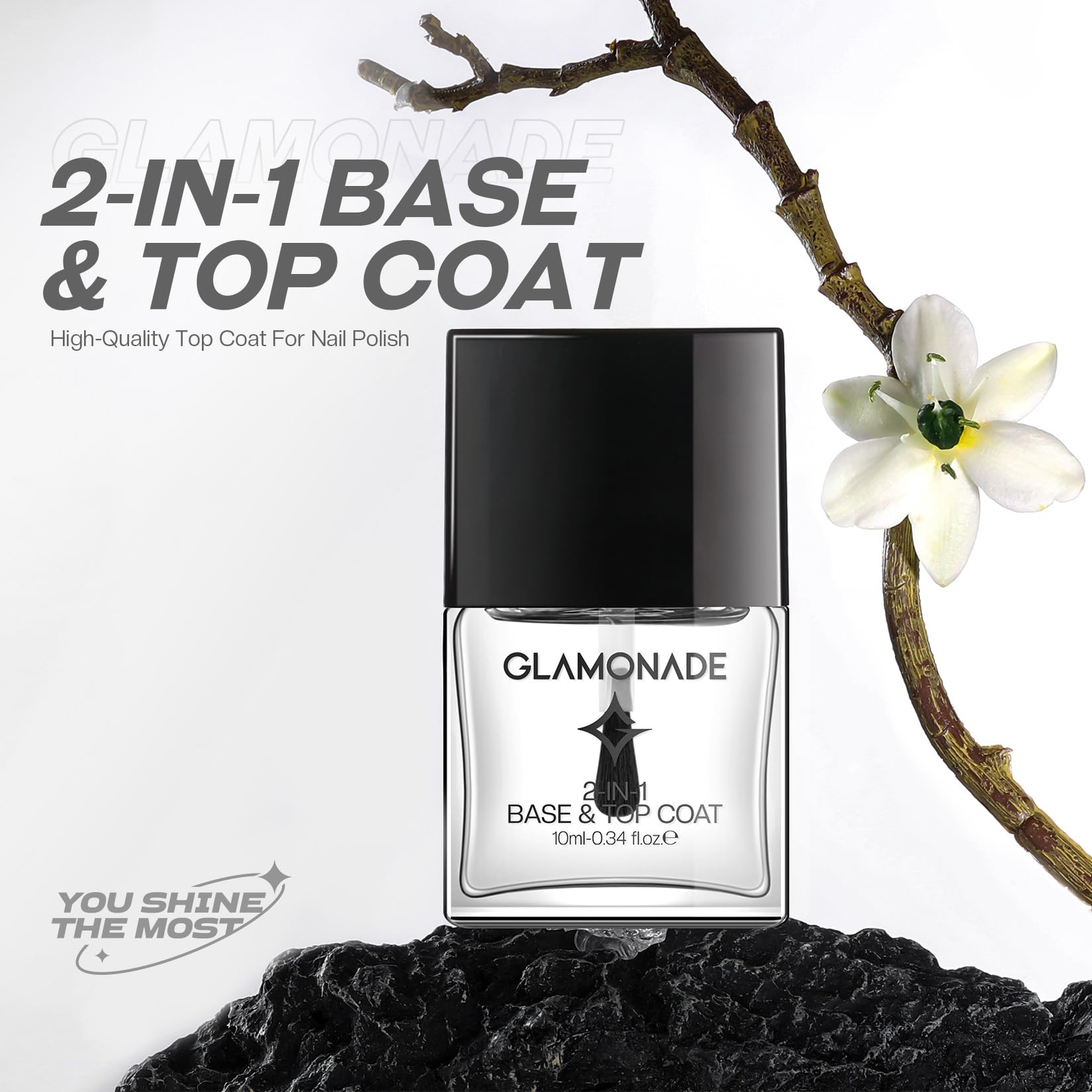 2-in-1 Base Top Coat Nail Polish - Clear Quick Dry, Long Lasting Shine & Color Protection | Smudge, Chip & Fade Resistant | Salon Quality Fast Dry Formula (0.34 FL Oz) | Perfect for Women's Daily Use, Manicures, Pedicures & Gift Giving