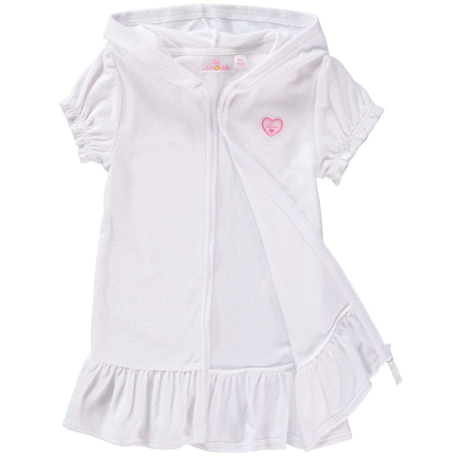 Pink Lemonade Girls' Hooded Zip-Up Swim Cover Up - Terry Cloth Beach Dress for Pool, Vacation & Summer Outings