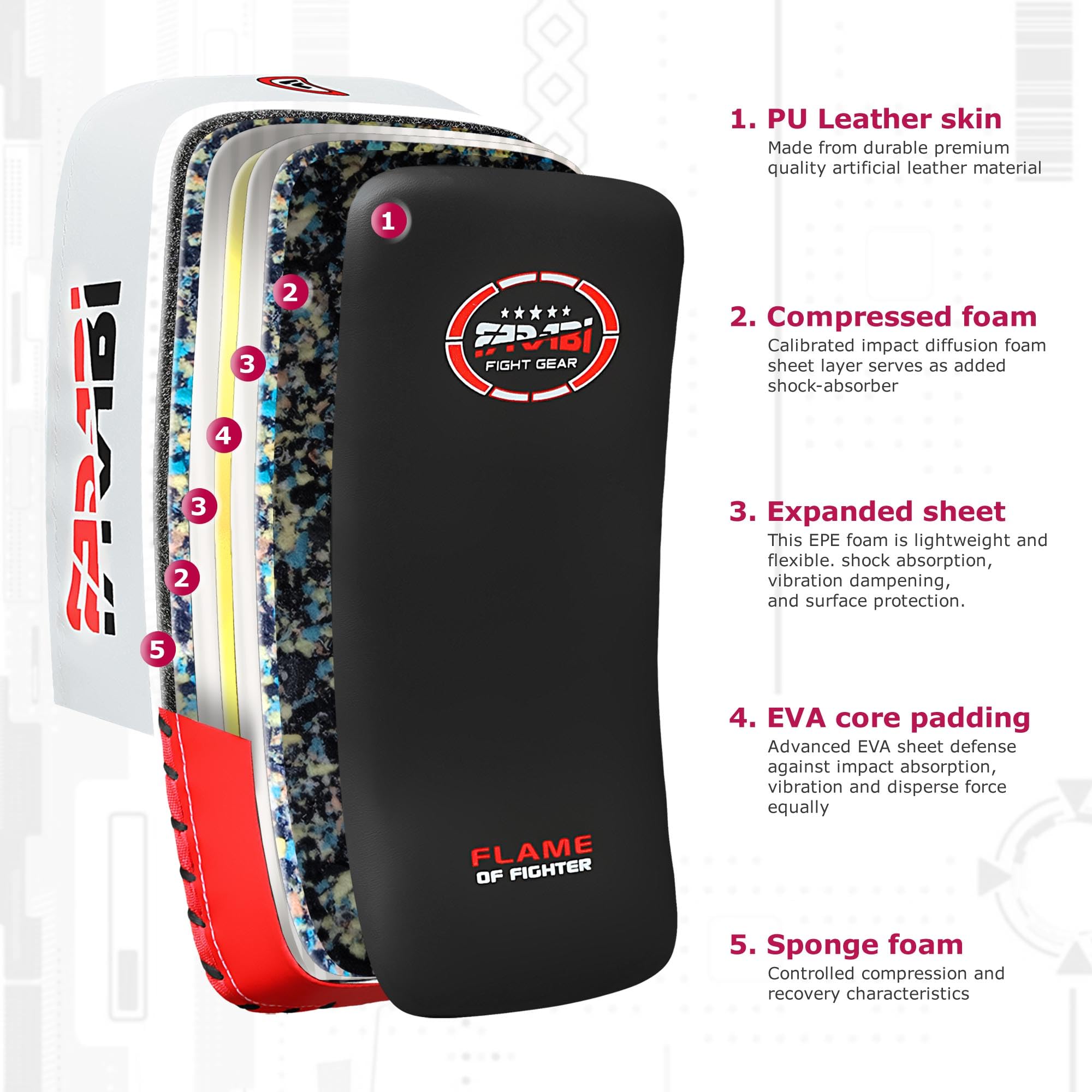 Farabi Thai Pad Training Kick Pad - Curved Coaching Pad for Muay Thai, MMA & Kickboxing - Durable Martial Arts Equipment for Training & Fitness - Perfect for Gyms, Dojos & Home Workouts