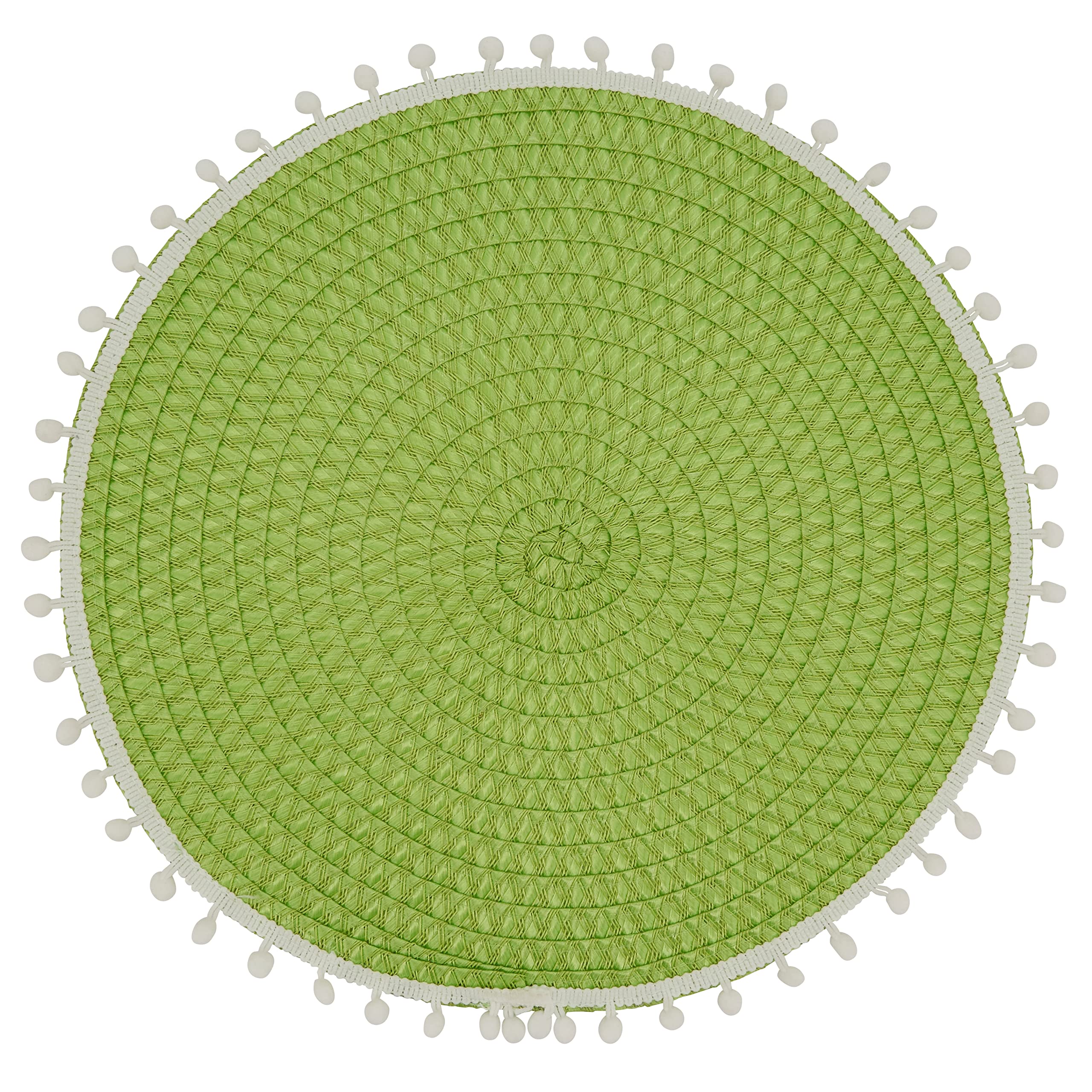 Pom Pom Design Placemats Set of 4 - Waterproof Round Table Mats for Dining, Kitchen, Party Decor - Boho Chic Home Decor for Thanksgiving, Christmas, and Everyday Use